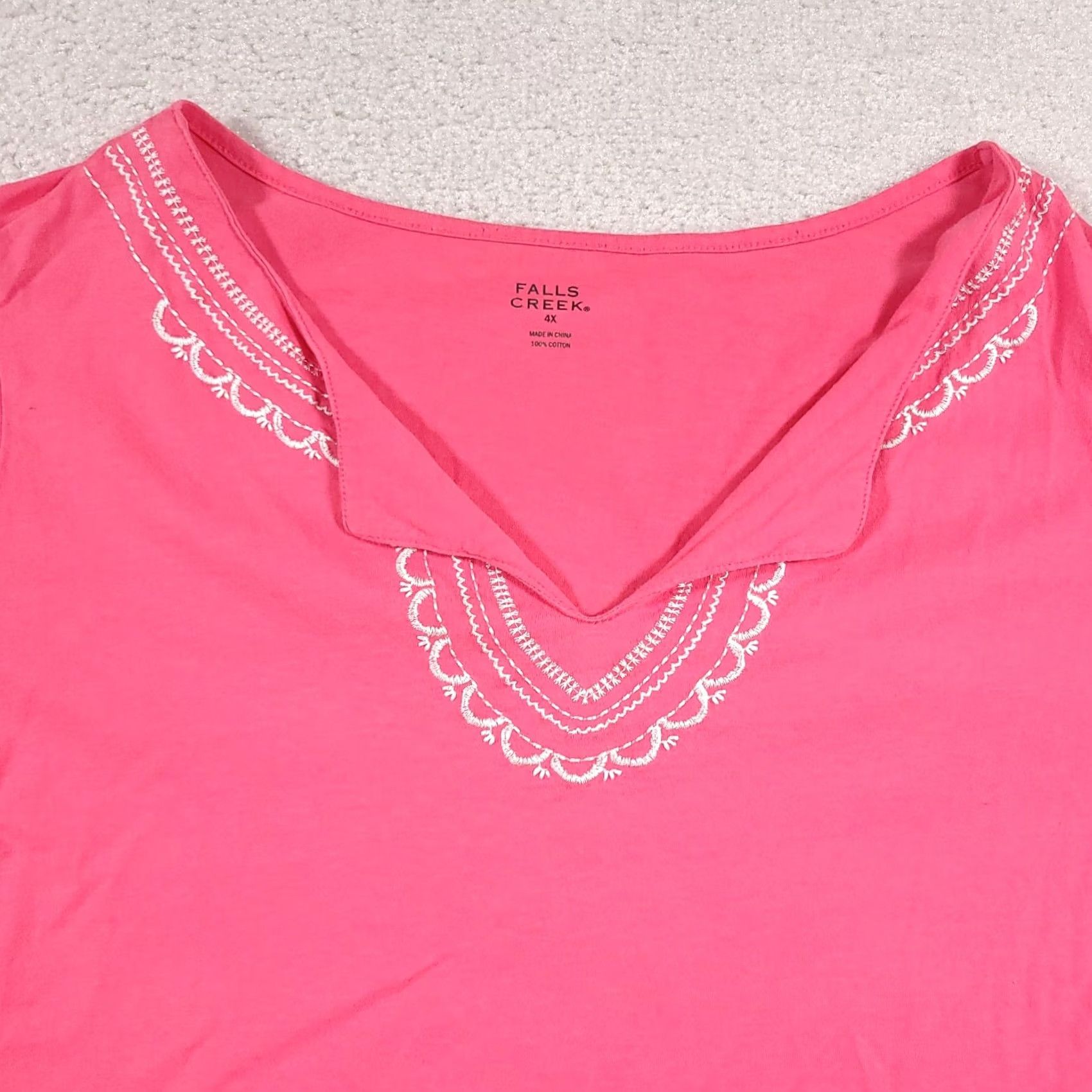 Vintage Falls Creek Shirt Women’s 4X Plus Size Pink Short Sleeve Embroidered V-Neck Boho Shirt Size XXL / US 16-18 / IT 52-54 - 3 Thumbnail