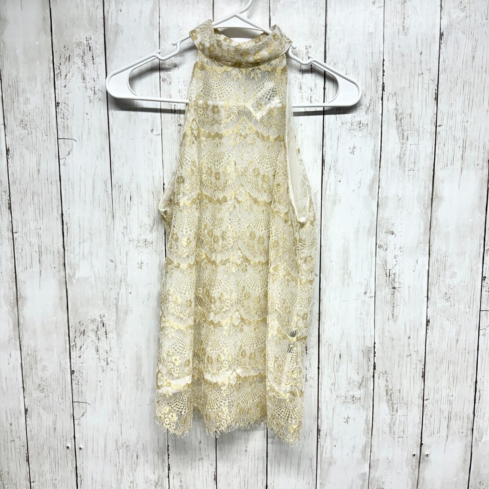 Guess Guess Empire Small Sheer Lace Golden Ivory Turtleneck Size S / US 4 / IT 40 - 1 Thumbnail