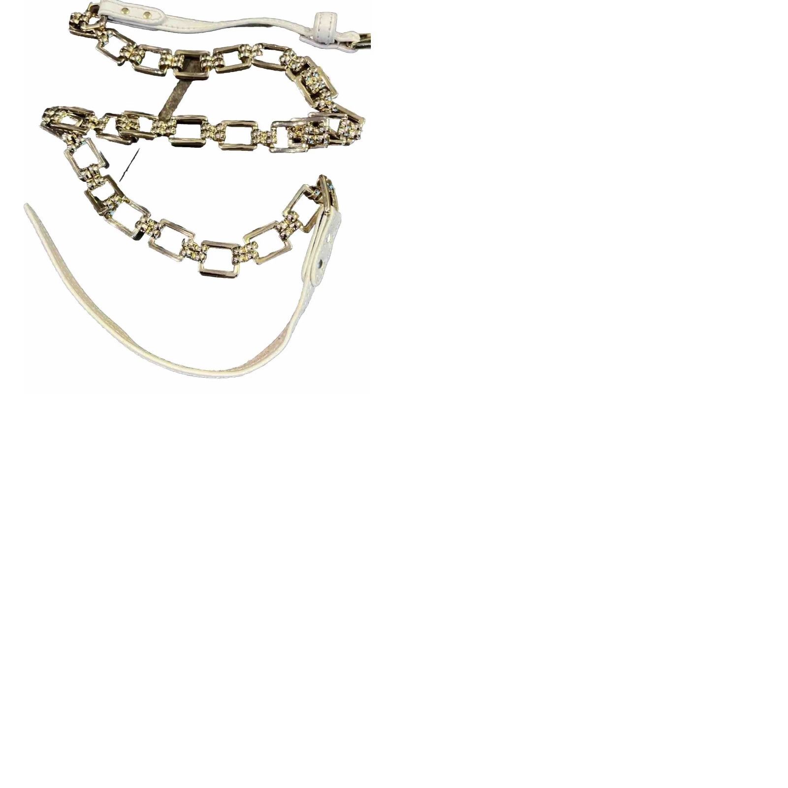 Vintage VINTAGE White Leather Belt Golden Square Chain Links Shiny Thin 1/2” 35-39” Waist Women's Belt Size ONE SIZE - 9 Thumbnail