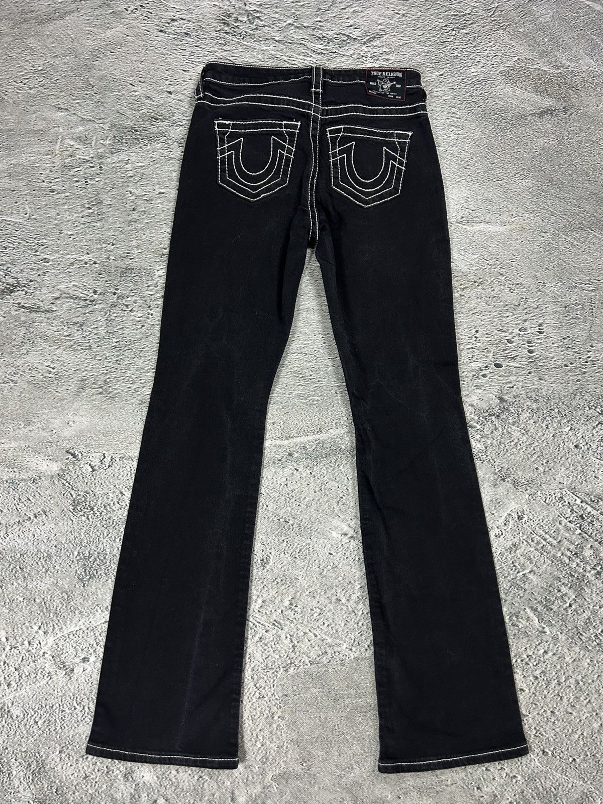 True Religion black Bootcut jeans white stitching Becca