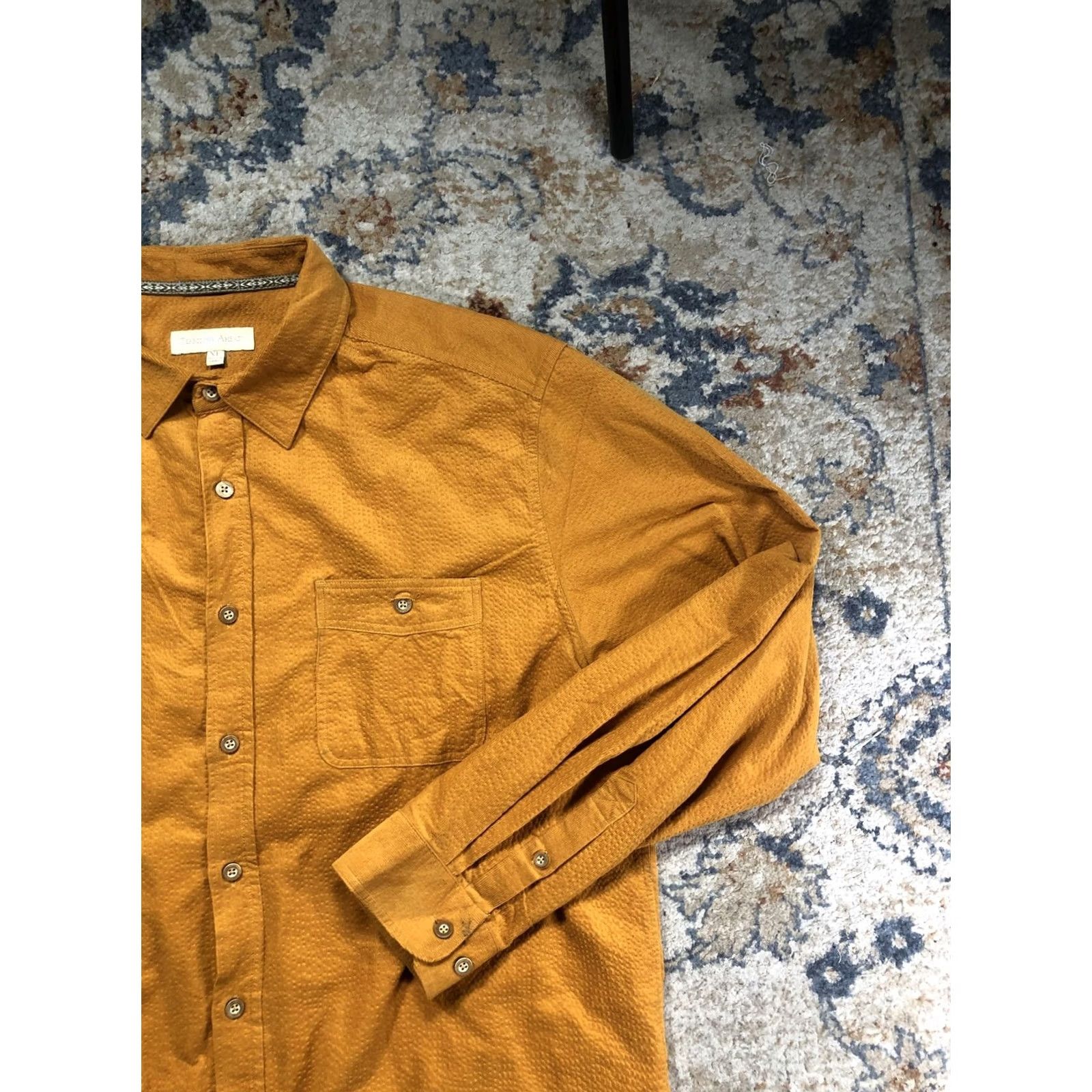 The Territory Ahead Territory Ahead Shirt Mens XL Gold Solid Textured Long Sleeve Button Up Casual Size US XL / EU 56 / 4 - 4 Thumbnail