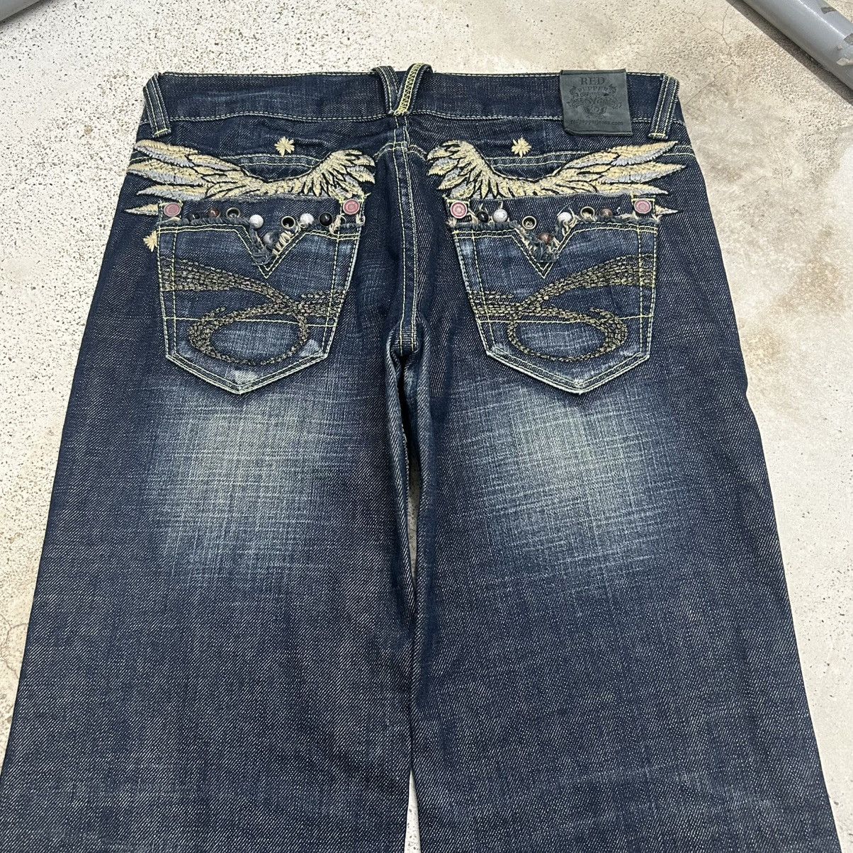 Hysteric Glamour Flare Red pepper embroidered wide leg blue jeans Size 30" / US 8 / IT 44 - 7 Thumbnail