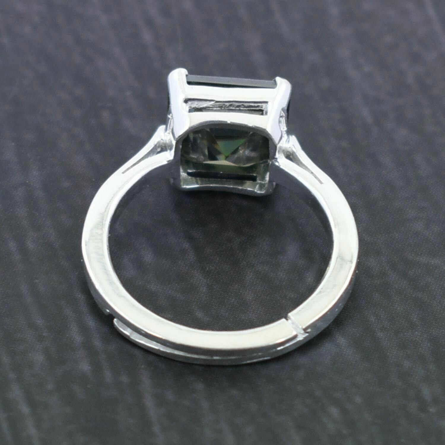 Handmade Hand Made Silver Princess Cut Blue Diamond Ring 3.5 Cts Size ONE SIZE - 4 Thumbnail