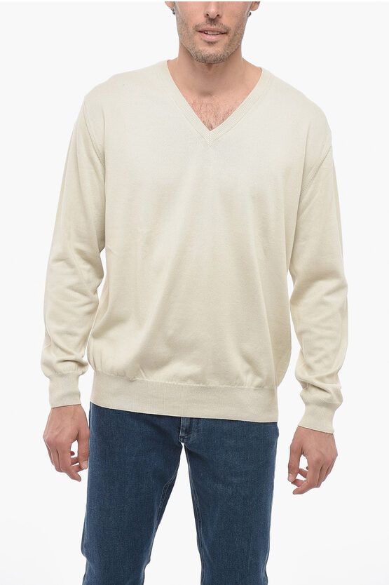 image of Corneliani Cc Brothers Cotton V-Neck Sweater in Beige, Men's (Size Large)