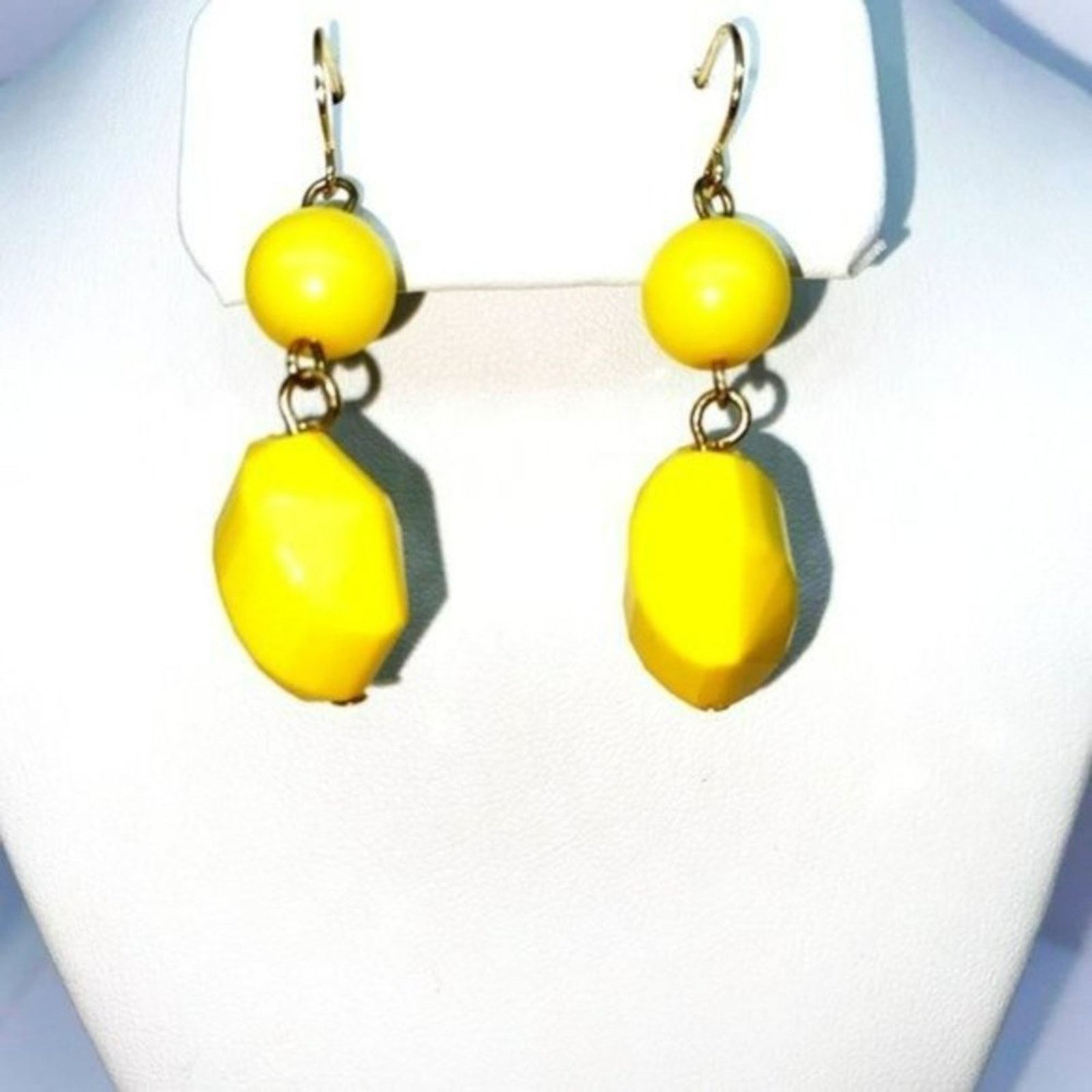 Handmade Gold-Tone Yellow Bead Pendant Dangle Earrings Size ONE SIZE - 2 Thumbnail
