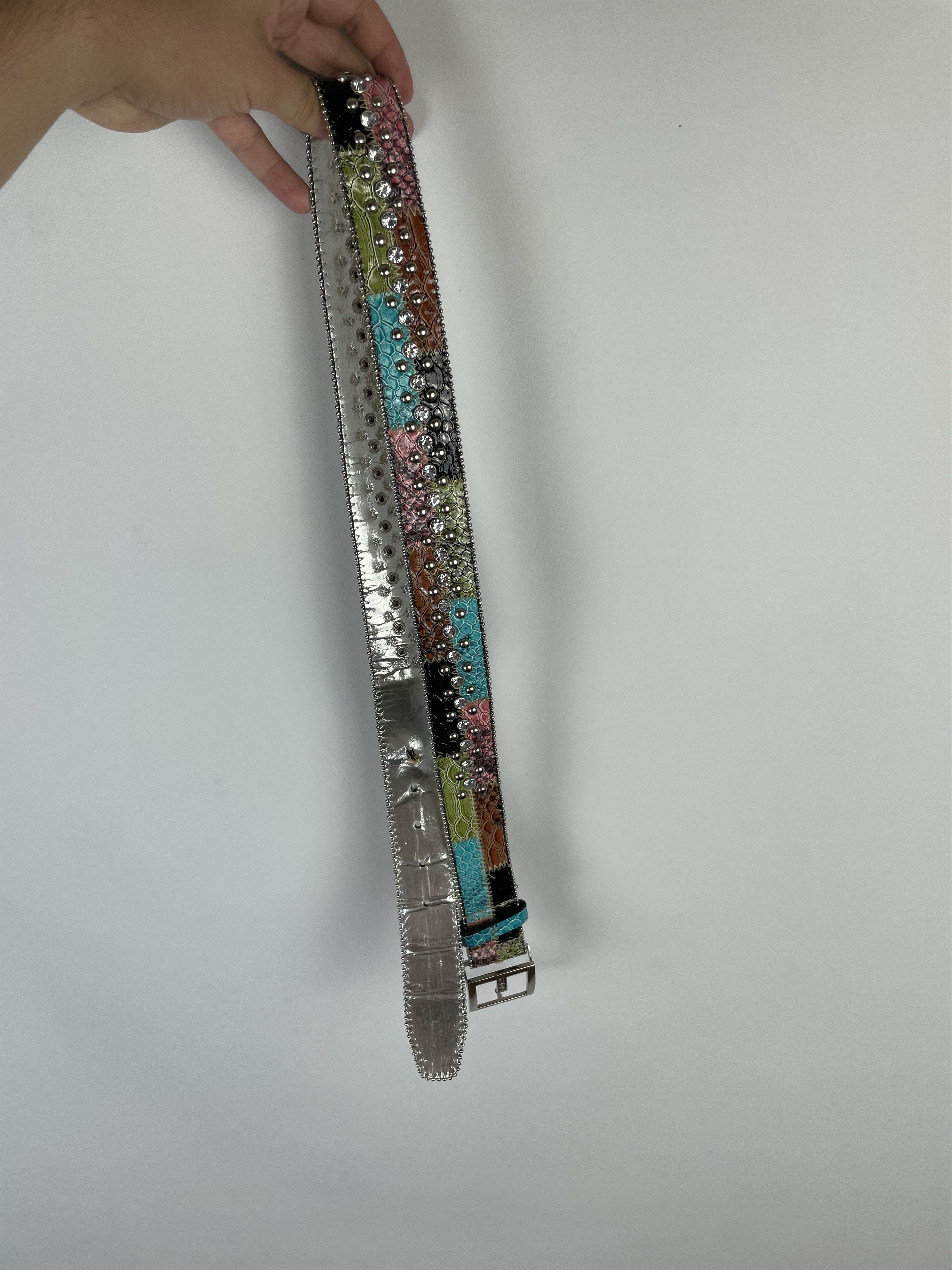 Guess Guess Belt Patchwork leather Y2k Crystals Studded Rhinestone Size ONE SIZE - 5 Thumbnail