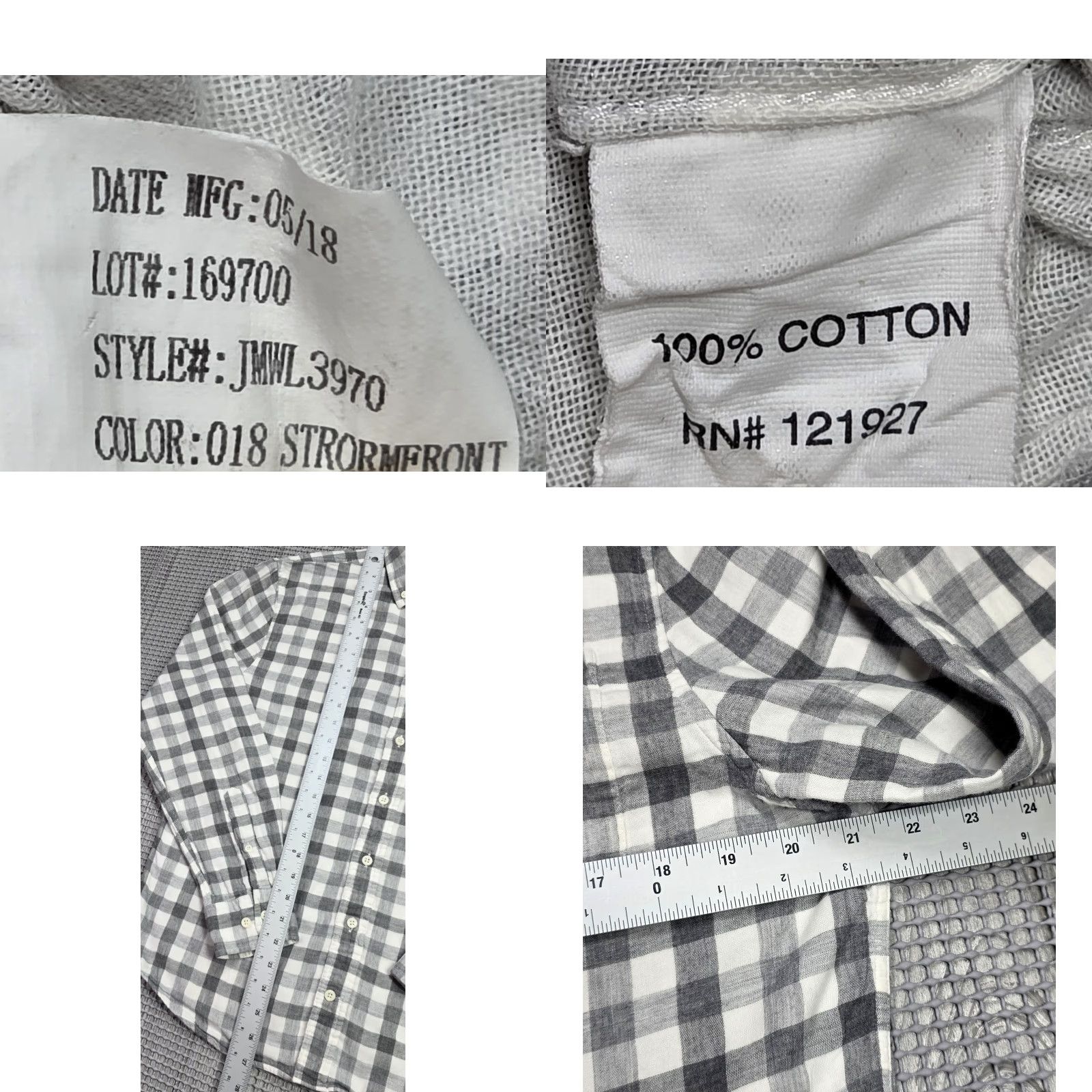 johnnie-O johnnie-O Hangin Out Shirt Button-Up Gray Check Long Sleeve M Mens Shirts Size US M / EU 48-50 / 2 - 8 Thumbnail