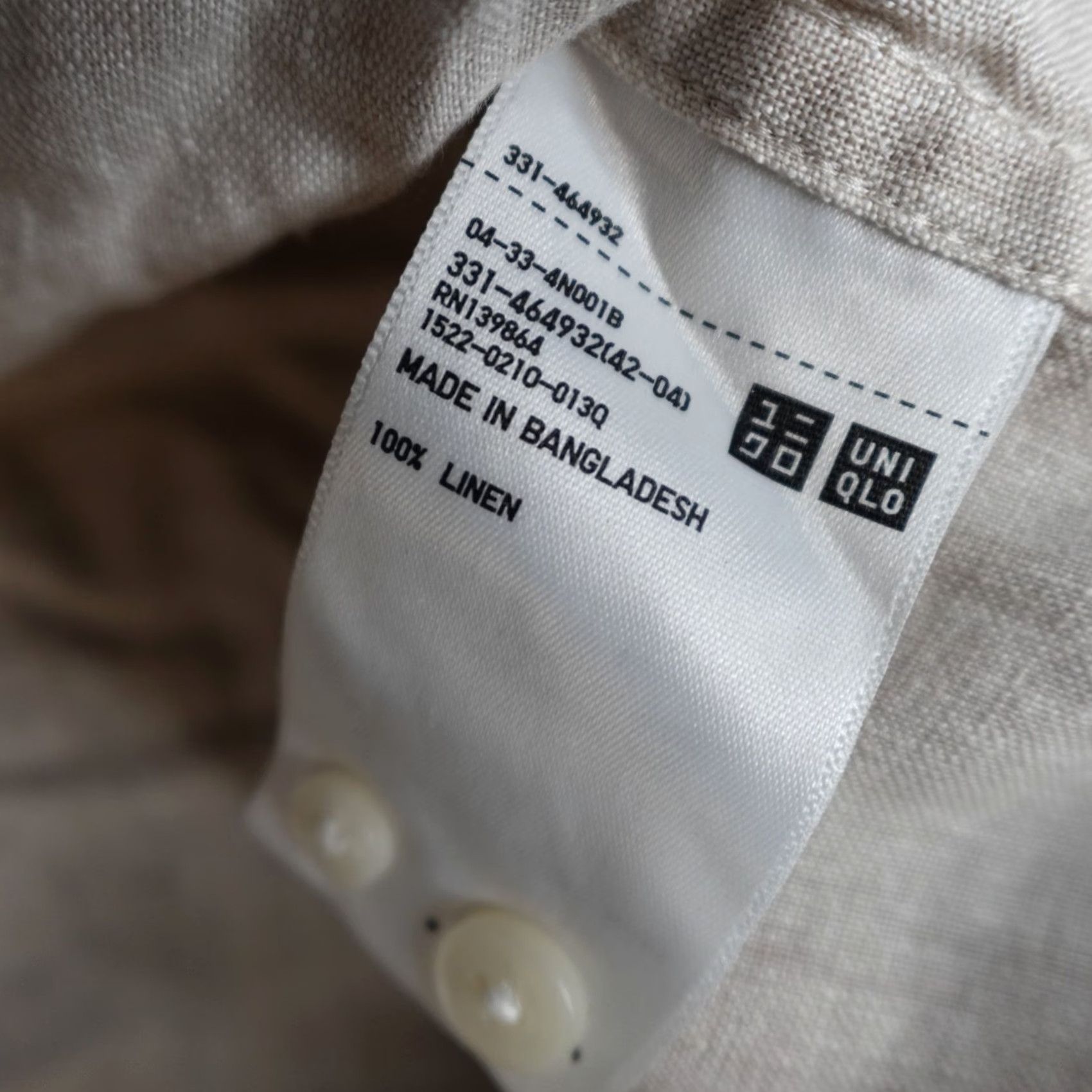 Uniqlo Uniqlo Shirt Long Sleeve Beige Solid Men L Linen Button-Up Casual Size US L / EU 52-54 / 3 - 6 Thumbnail