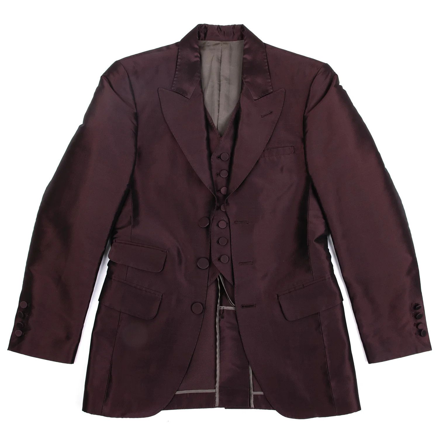 Jean Paul Gaultier Glossy Peak Lapel Jacket in Wine, Size 48 Size US M / EU 48-50 / 2 - 1 Thumbnail