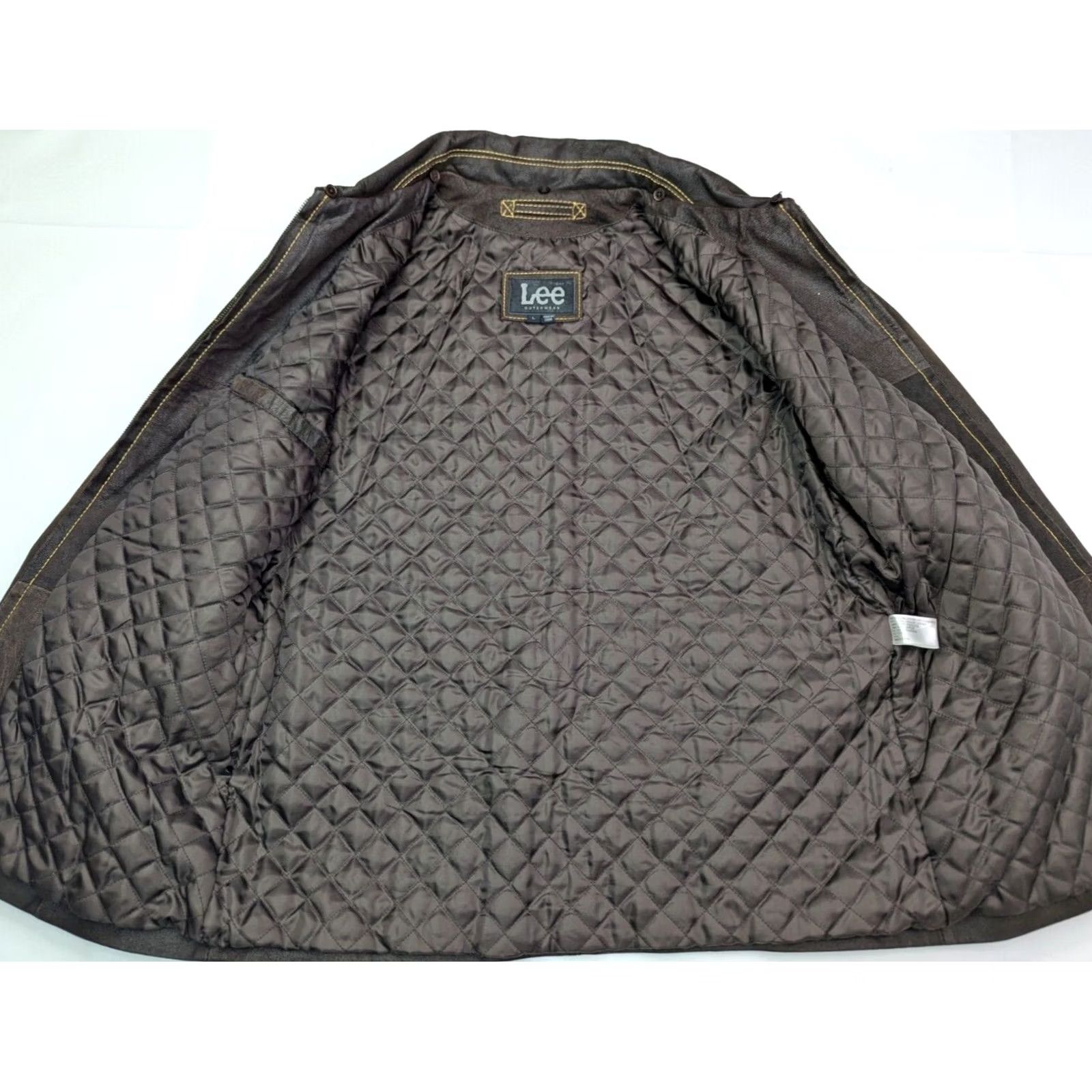Lee VINTAGE Lee Leather Quilt Lined Jacket Womens L Brown Yellow Accent EUC Jacket Size L / US 10 / IT 46 - 5 Thumbnail