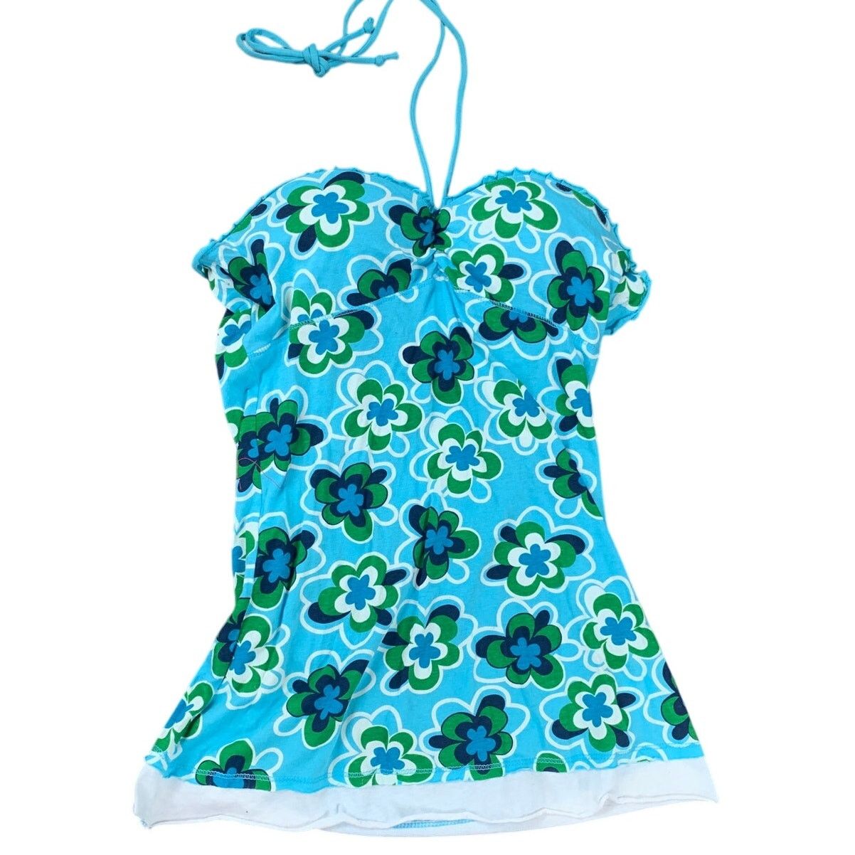 Energie New Energie Large Cotton Blue Floral Built In Bra Halter Top Size L / US 10 / IT 46 - 1 Thumbnail