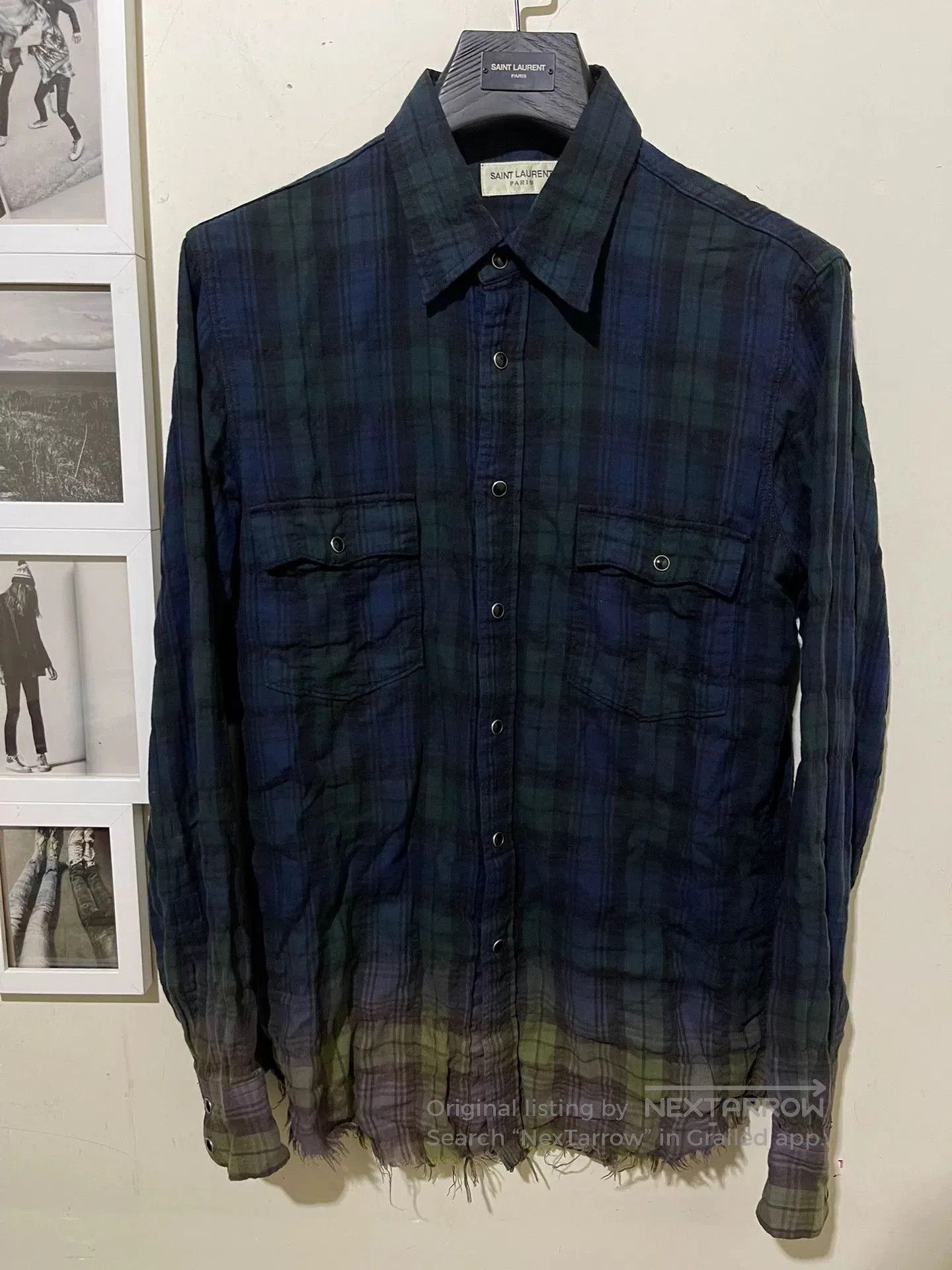 Saint Laurent Paris Saint Laurent Paris Blue Gradient Plaid Shirt. Size US S / EU 44-46 / 1 - 1 Thumbnail