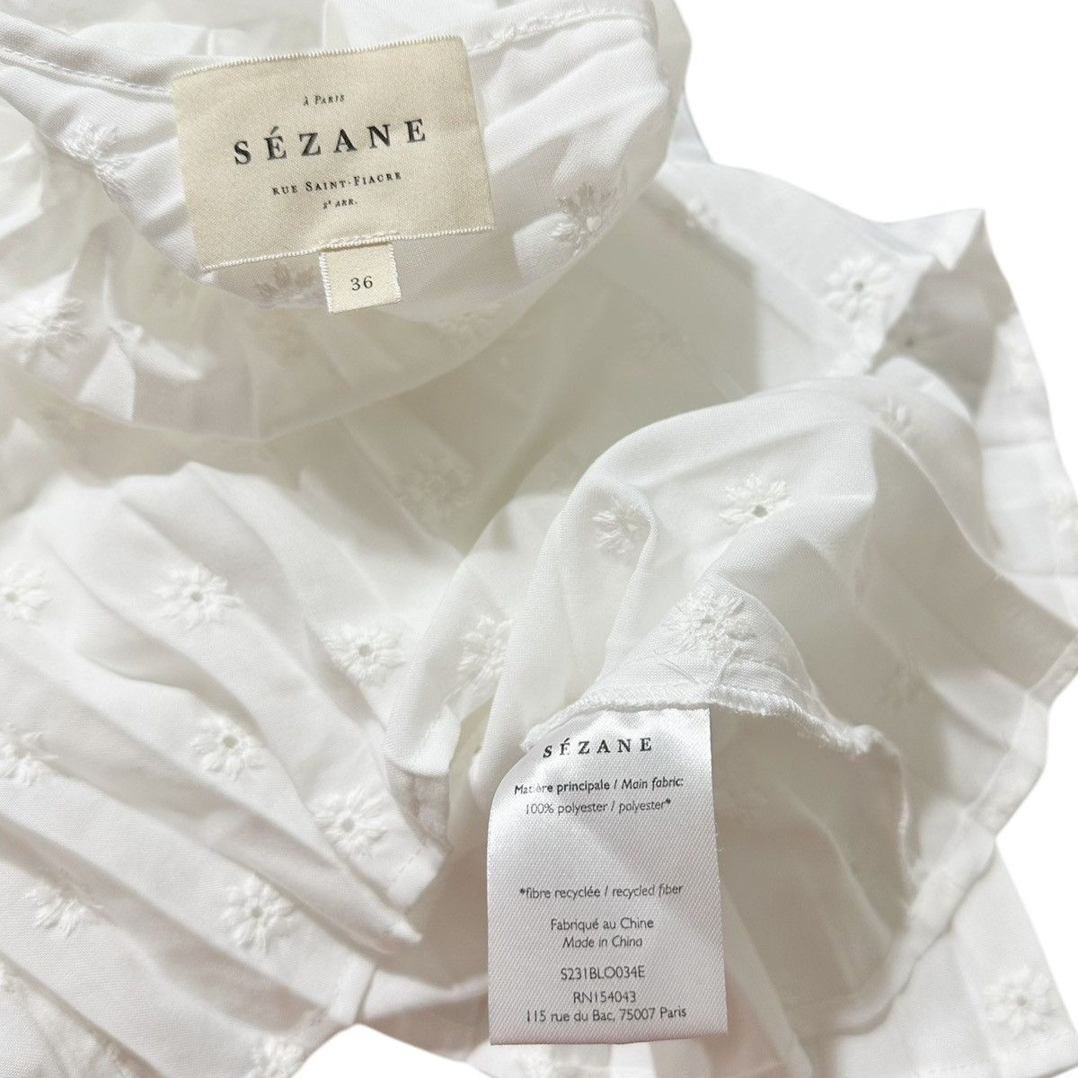 Sezane SÉZANE Romy Embroidered Pleated Blouse, Ecru, FR36/US4 Size S / US 4 / IT 40 - 8 Thumbnail