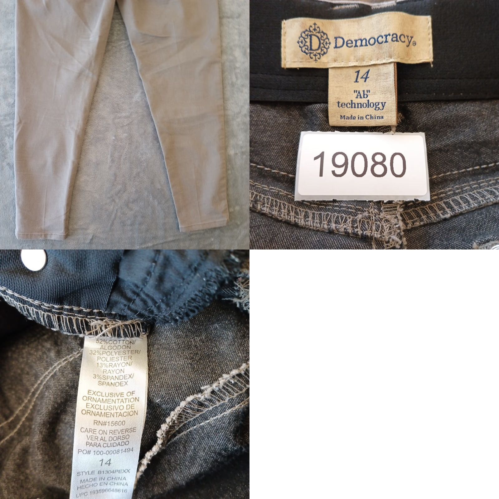 Vintage Democracy Ankle Pants Womens Size 14 Gray Skinny 36x28 Mid Rise Slim Stretch Cotton Blend Zippered Size 36" / US 14 / IT 50 - 8 Thumbnail