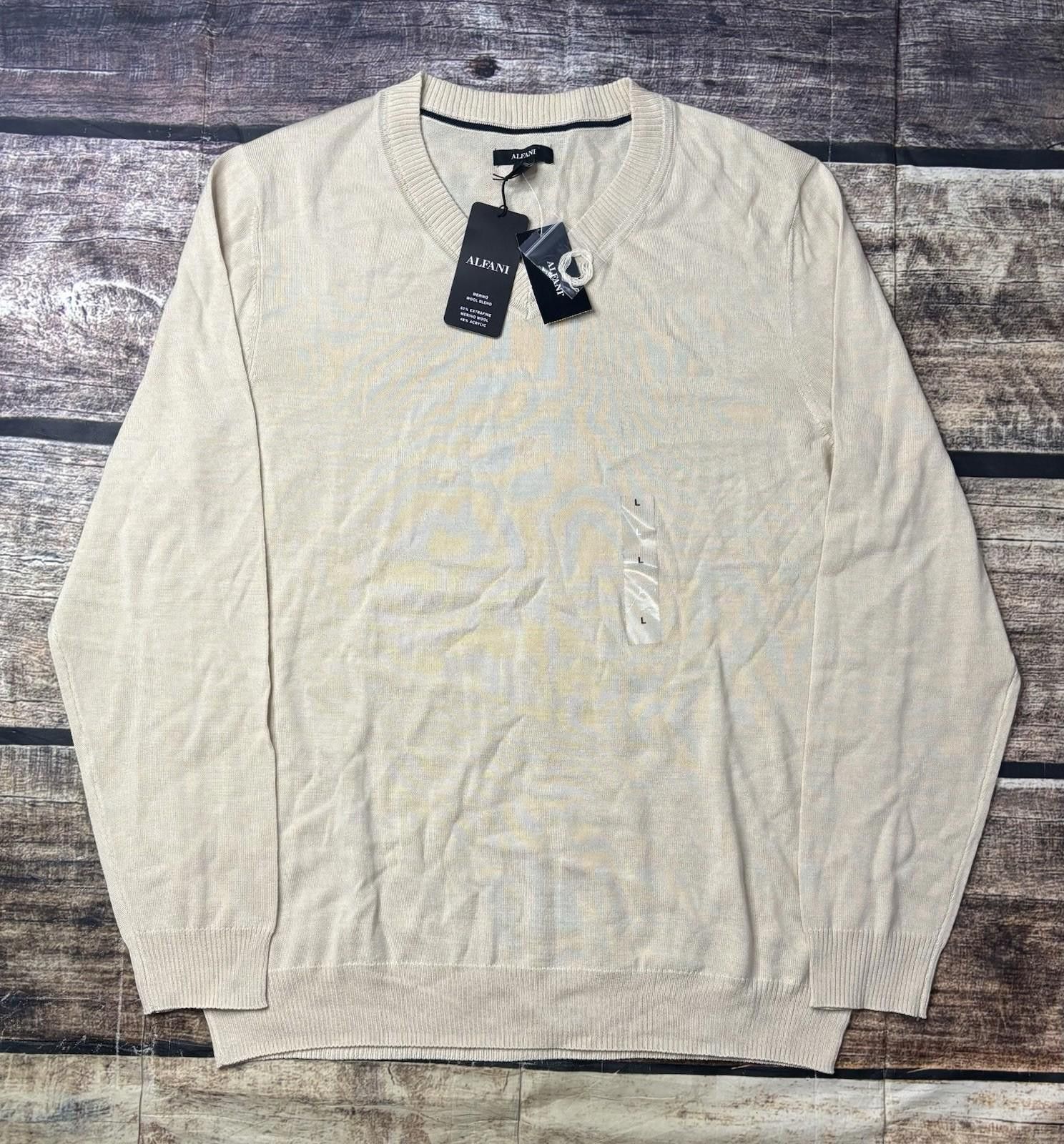 Alfani Alfani Sweater Mens Large Merino Wool Blend Beige V-Neck NEW Size US L / EU 52-54 / 3 - 1 Thumbnail