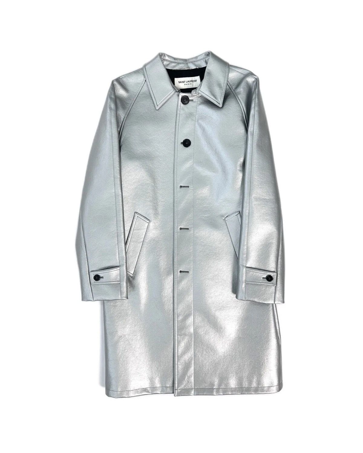 Saint Laurent Paris Silver Leather Coat Size US S / EU 44-46 / 1 - 1 Thumbnail