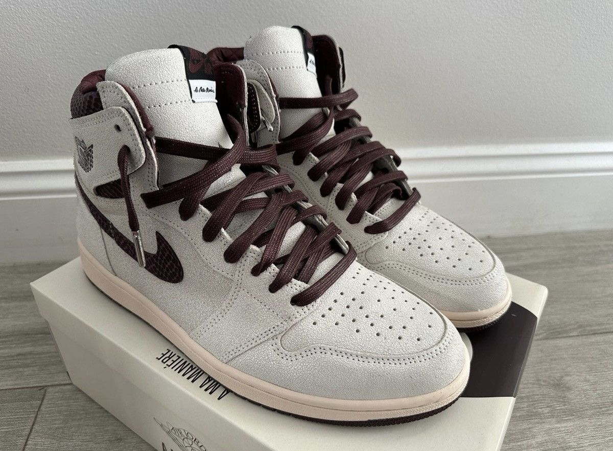 A Ma Maniere × Jordan Brand A Ma Maniere Air Jordan 1 Retro High Sail Burgundy 12 Used Size US 12 / EU 45 - 1 Thumbnail
