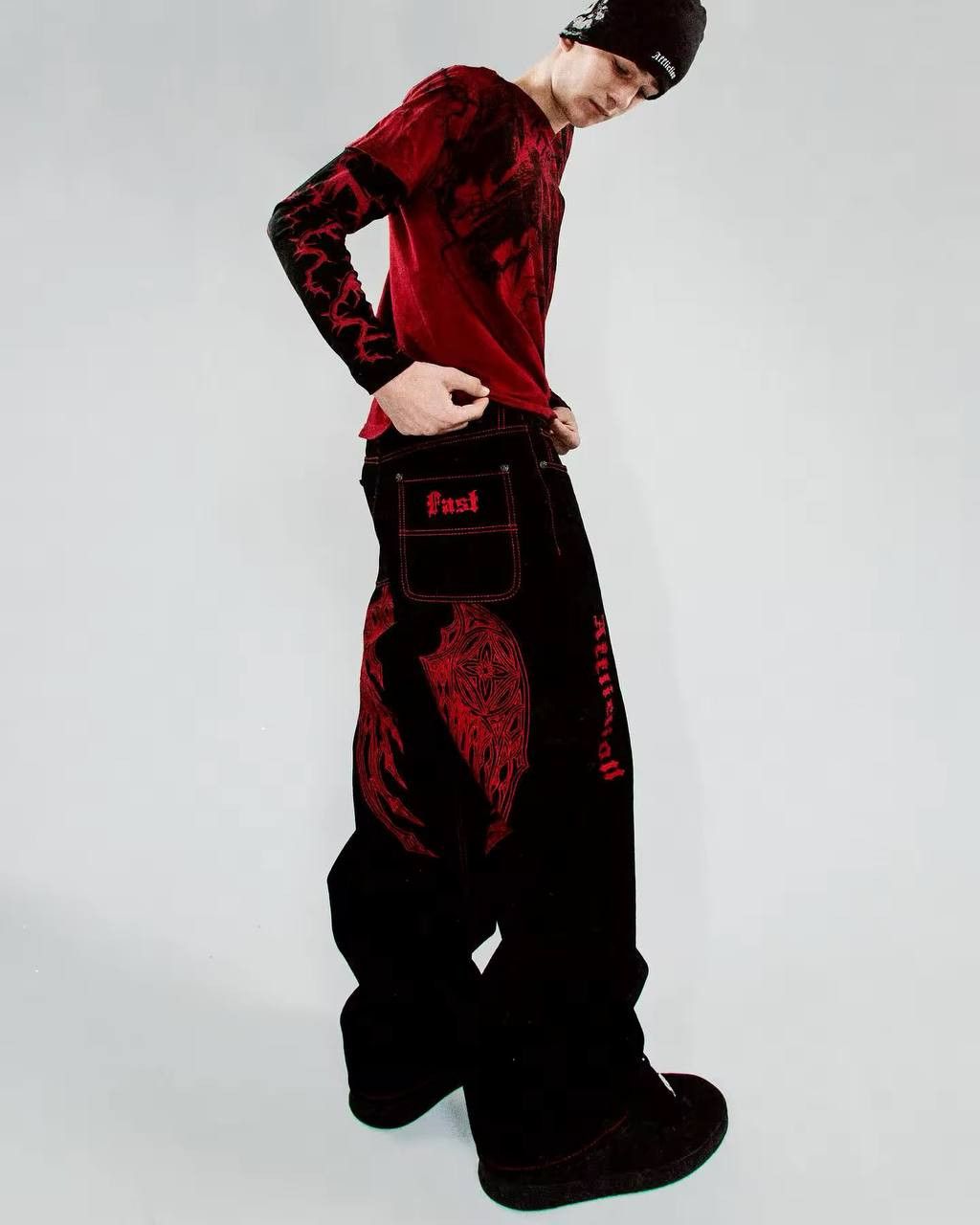 Japanese Brand × Vintage gothic retro printed jeans Size US 35 - 4 Thumbnail