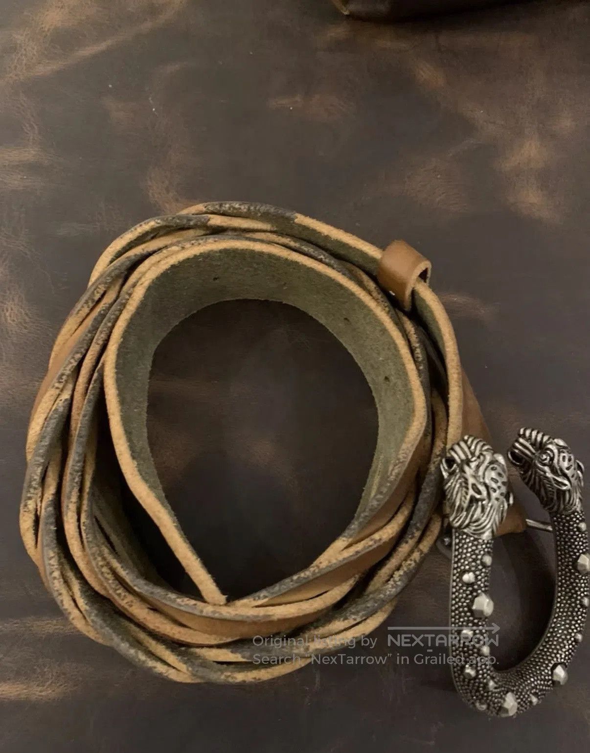 Gucci Beige Leather Belt with Ornate Silver Buckle. Size ONE SIZE - 7 Thumbnail