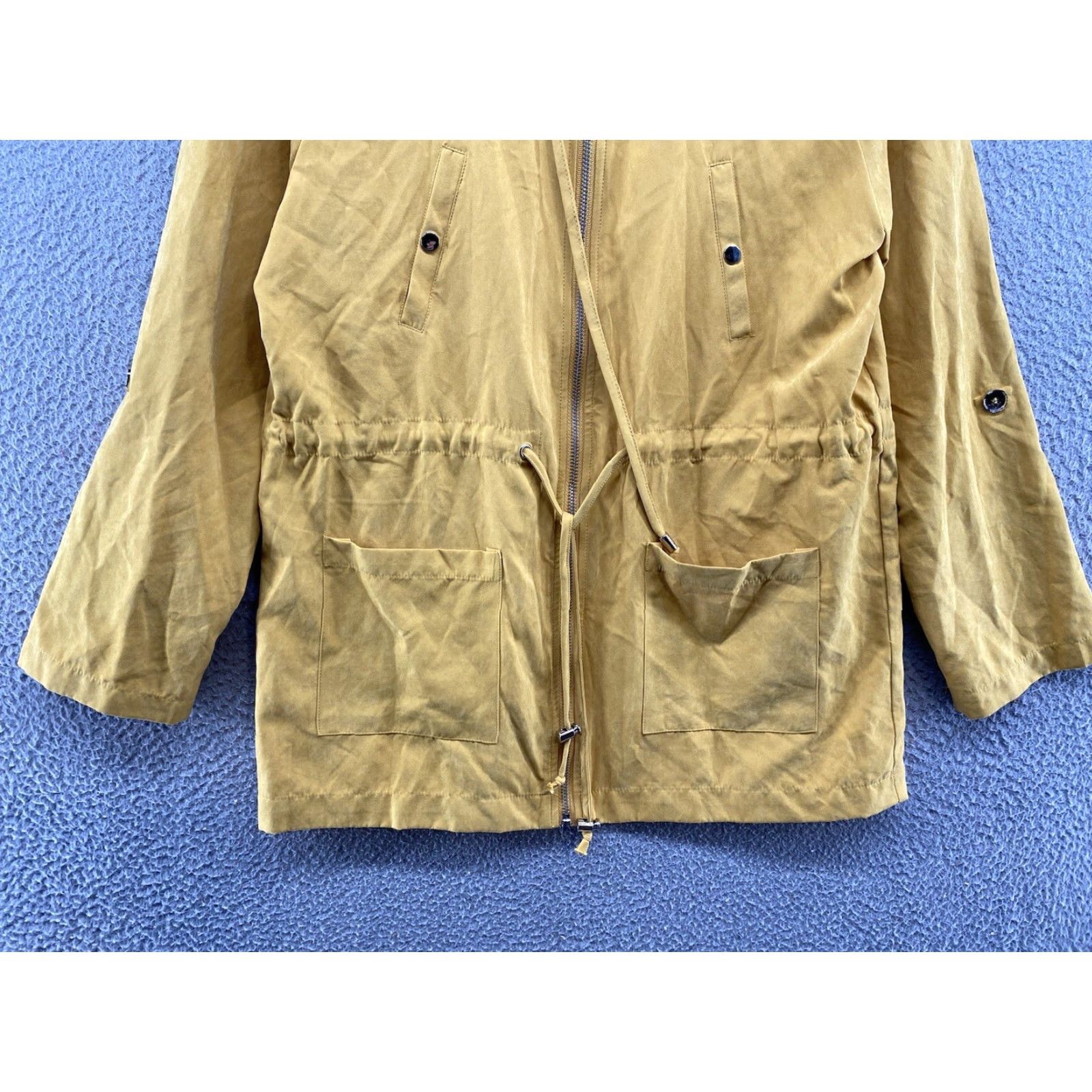 Vintage Before You Women’s Full Zip Jacket Yellow Gold Nylon Blend Hooded M Size Yellow Womens Jacket Size M / US 6-8 / IT 42-44 - 2 Thumbnail