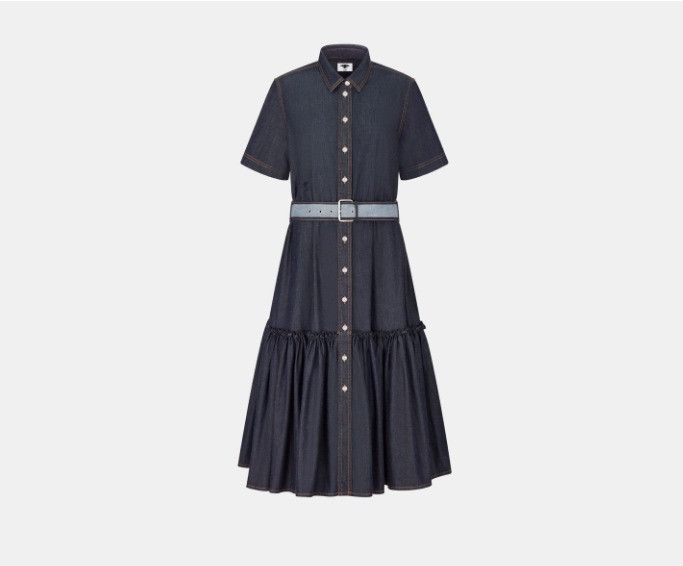 Dior o1w1db10425 312R17A Denim Couture Shirt Dress in Blue Size L / US 10 / IT 46 - 1 Thumbnail