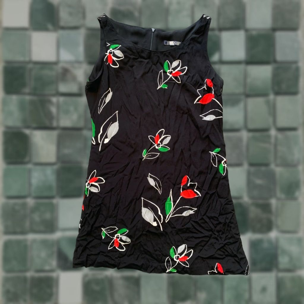 Vintage Harold's Womens Dress M Medium Black Floral Zip Back Sleeveless Size M / US 6-8 / IT 42-44 - 1 Thumbnail