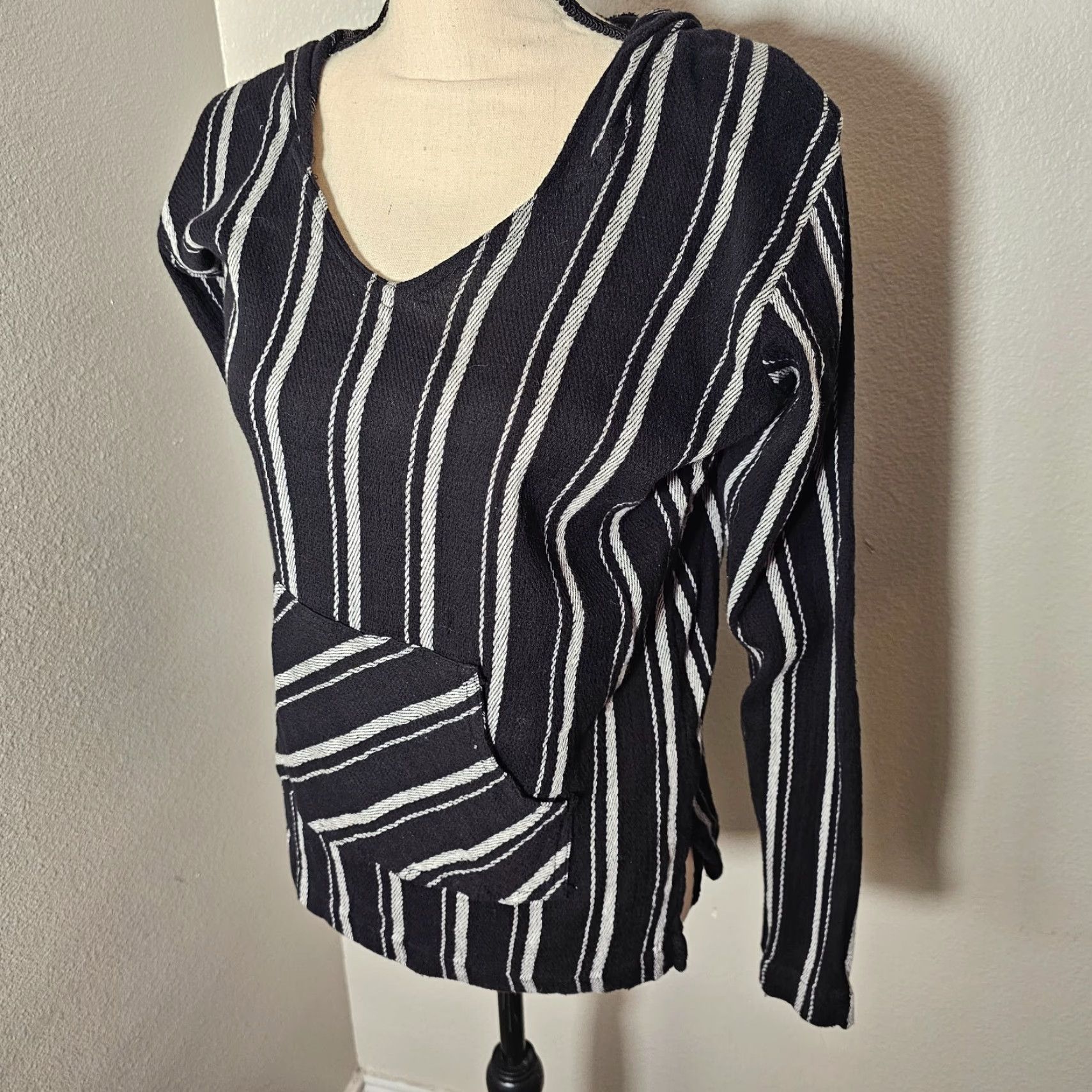 Vintage BUC EES Beach Pullover Cover Up Hooded Striped Women's XL Black Size XL / US 12-14 / IT 48-50 - 2 Thumbnail