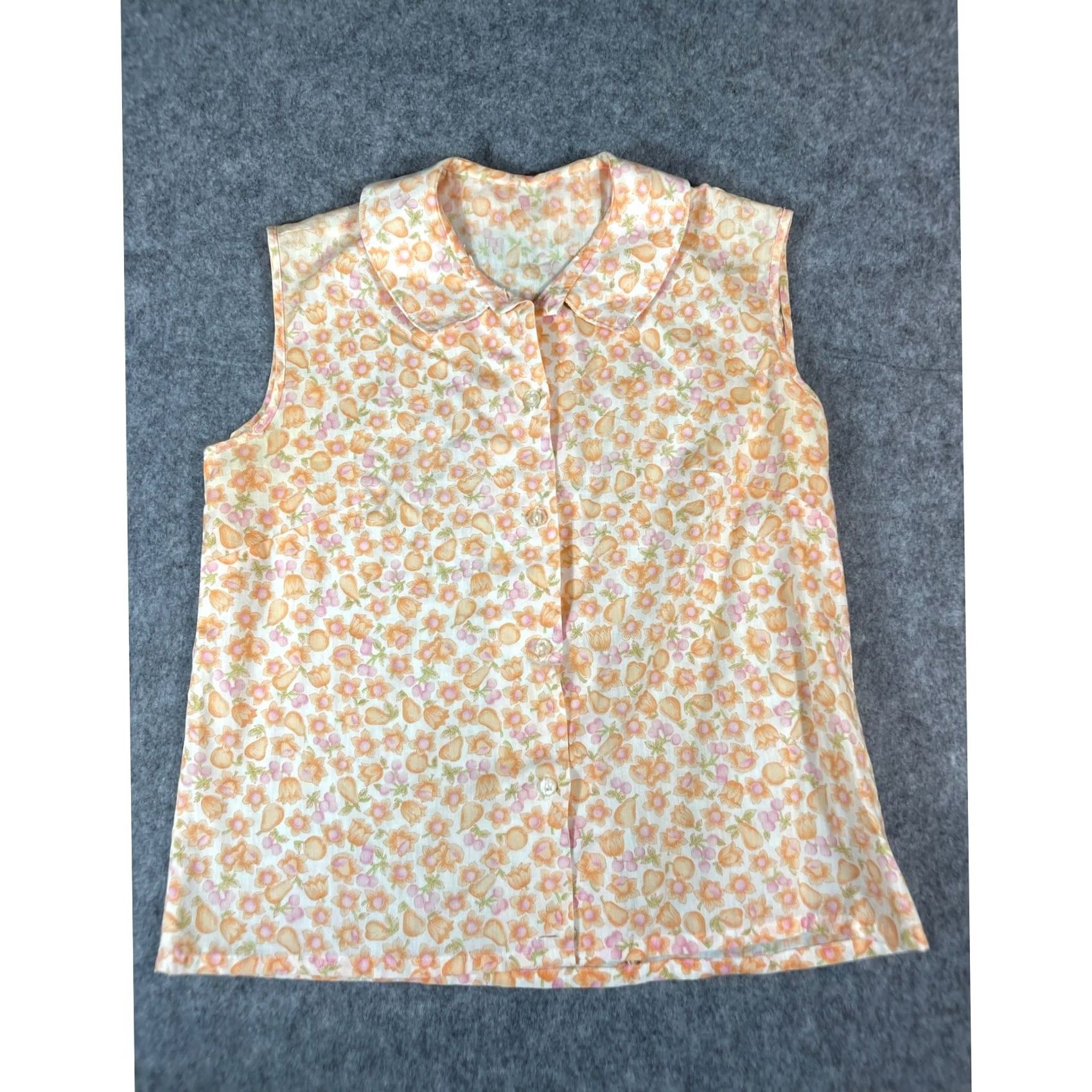 Vintage VINTAGE Vintage Blouse Womens S Orange Floral Sleeveless Top Small Button Classic Y2K Size S / US 4 / IT 40 - 4 Thumbnail