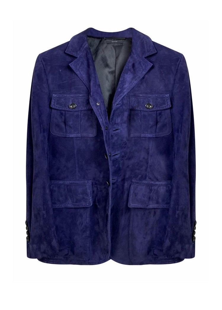 image of Tom Ford Leather Lambskin Pocket Detail Jacket Blazer in Dark Blue, Men's (Size Large)
