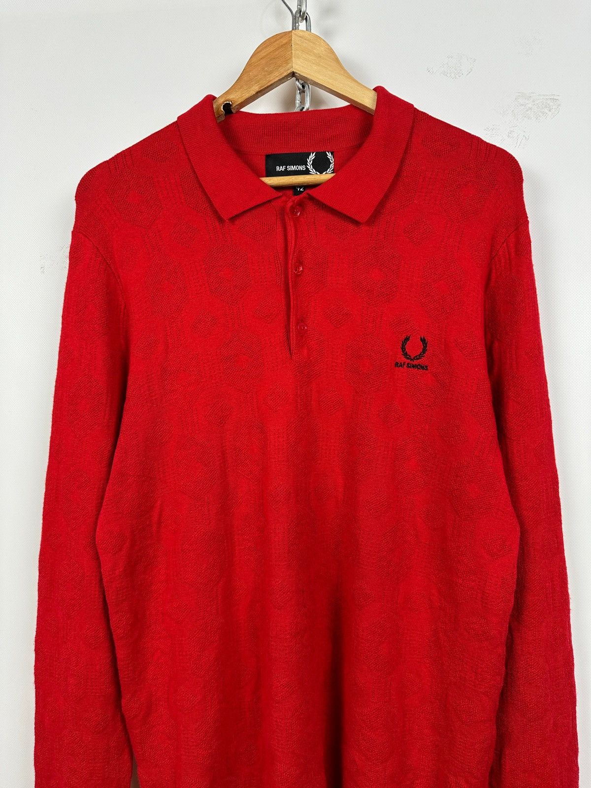 Fred Perry × Raf Simons RAF Simons X Fred Perry Red Silk Knit Sweater Size US XL / EU 56 / 4 - 3 Thumbnail