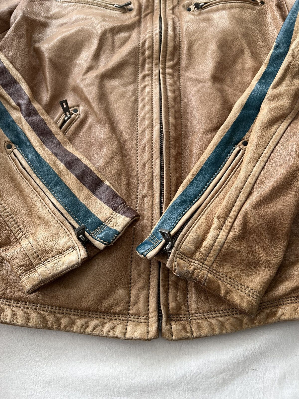 Strellson Strellson Moto Racing Faded Leather Jacket Sz 52 Size US L / EU 52-54 / 3 - 14 Thumbnail