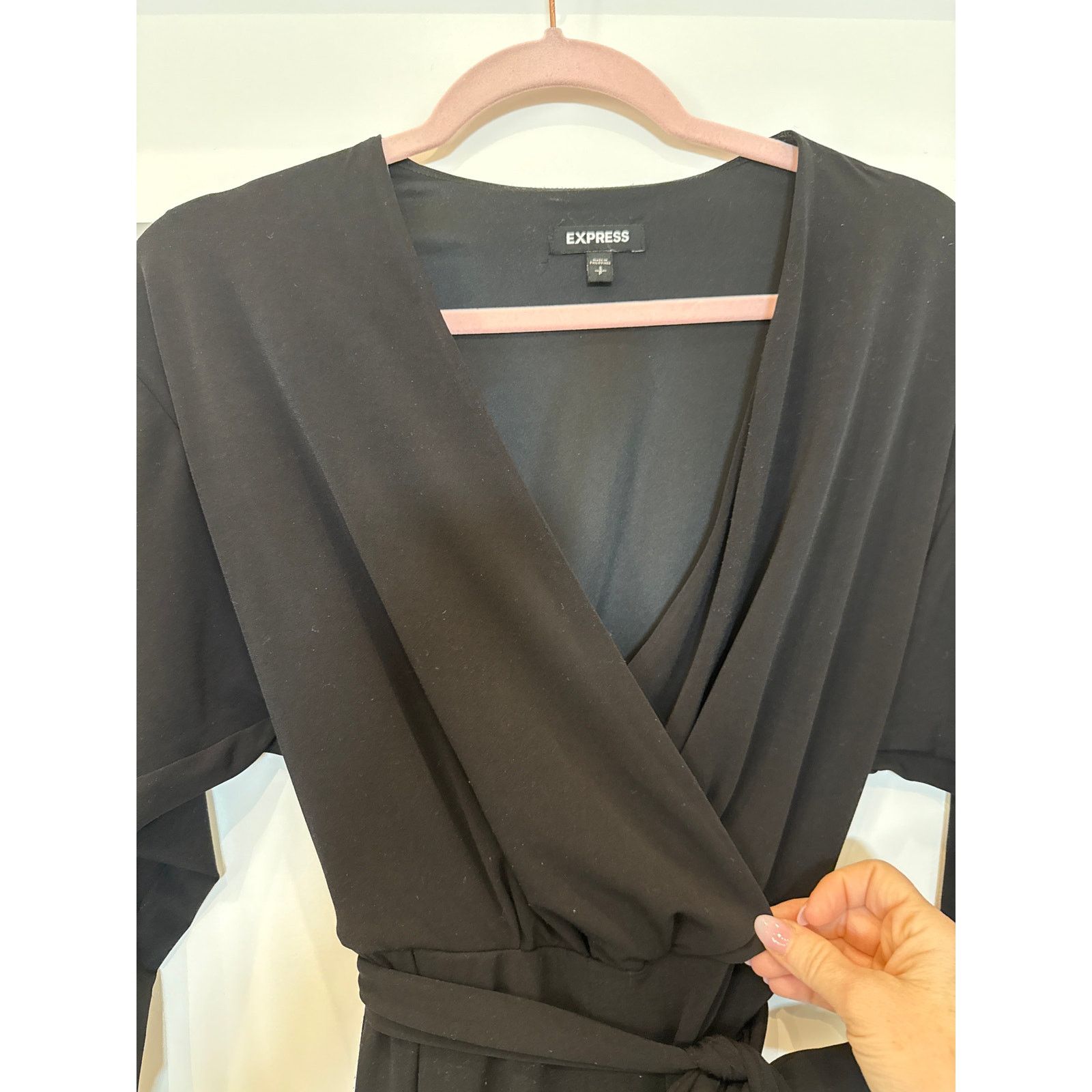 Express Express Black Straight Leg 3/4 Sleeve Belted Jumpsuit, S Size 27" / US 4 / IT 40 - 4 Thumbnail