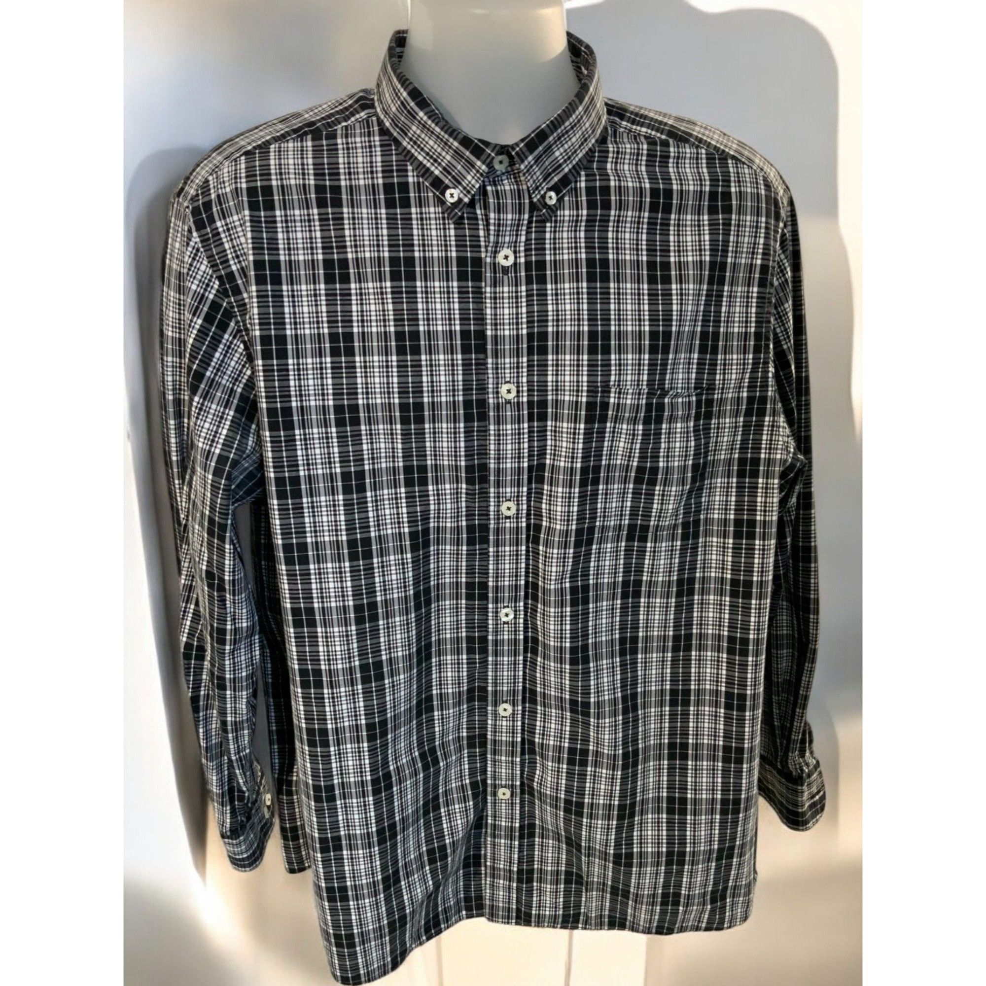 Designer Rowm Black White Plaid Button Up Long Sleeve Shirt XL Size US XL / EU 56 / 4 - 2 Thumbnail