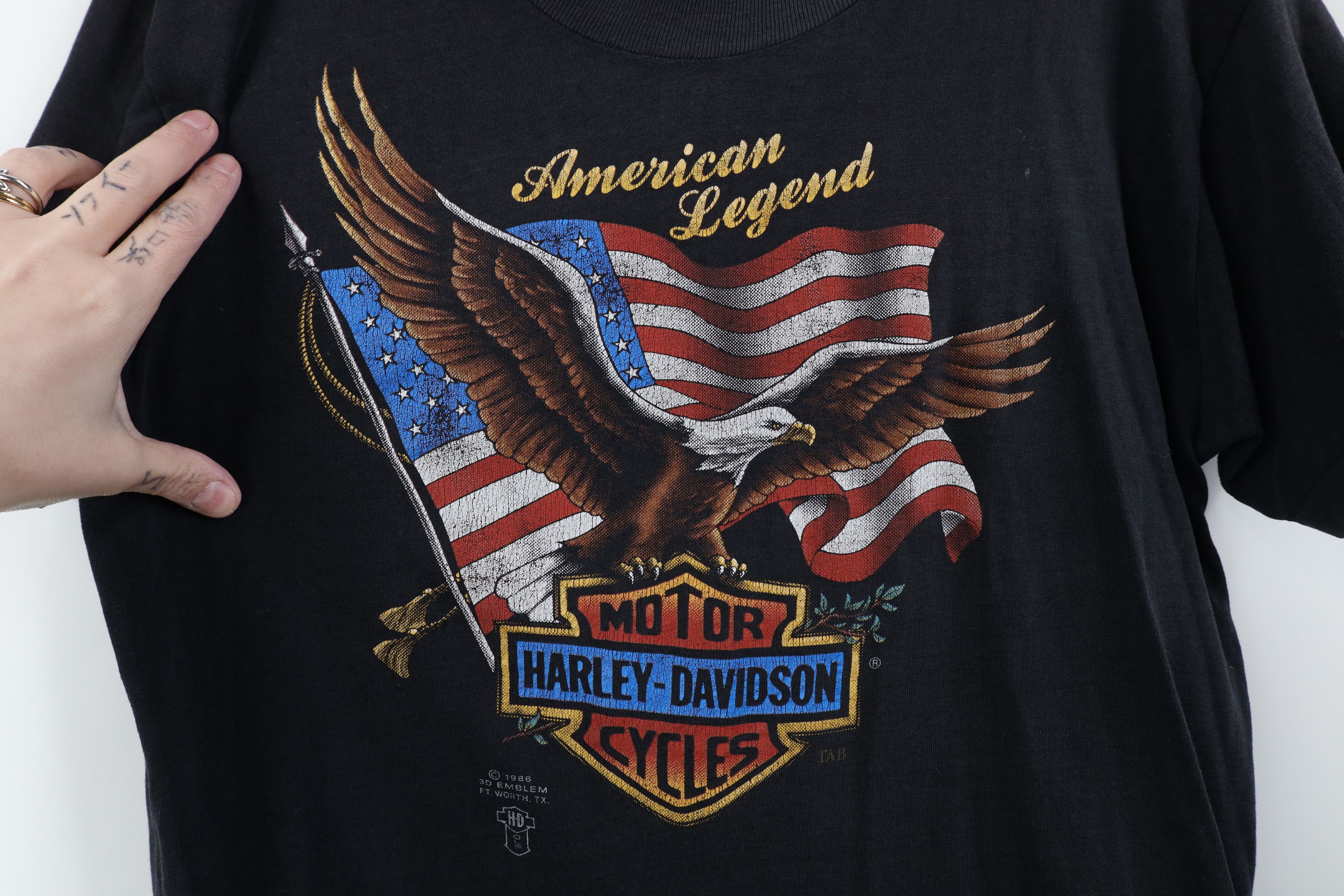Harley Davidson Vintage 80s 3D Emblem Harley Davidson Eagle Flag T-Shirt USA Size US M / EU 48-50 / 2 - 4 Thumbnail