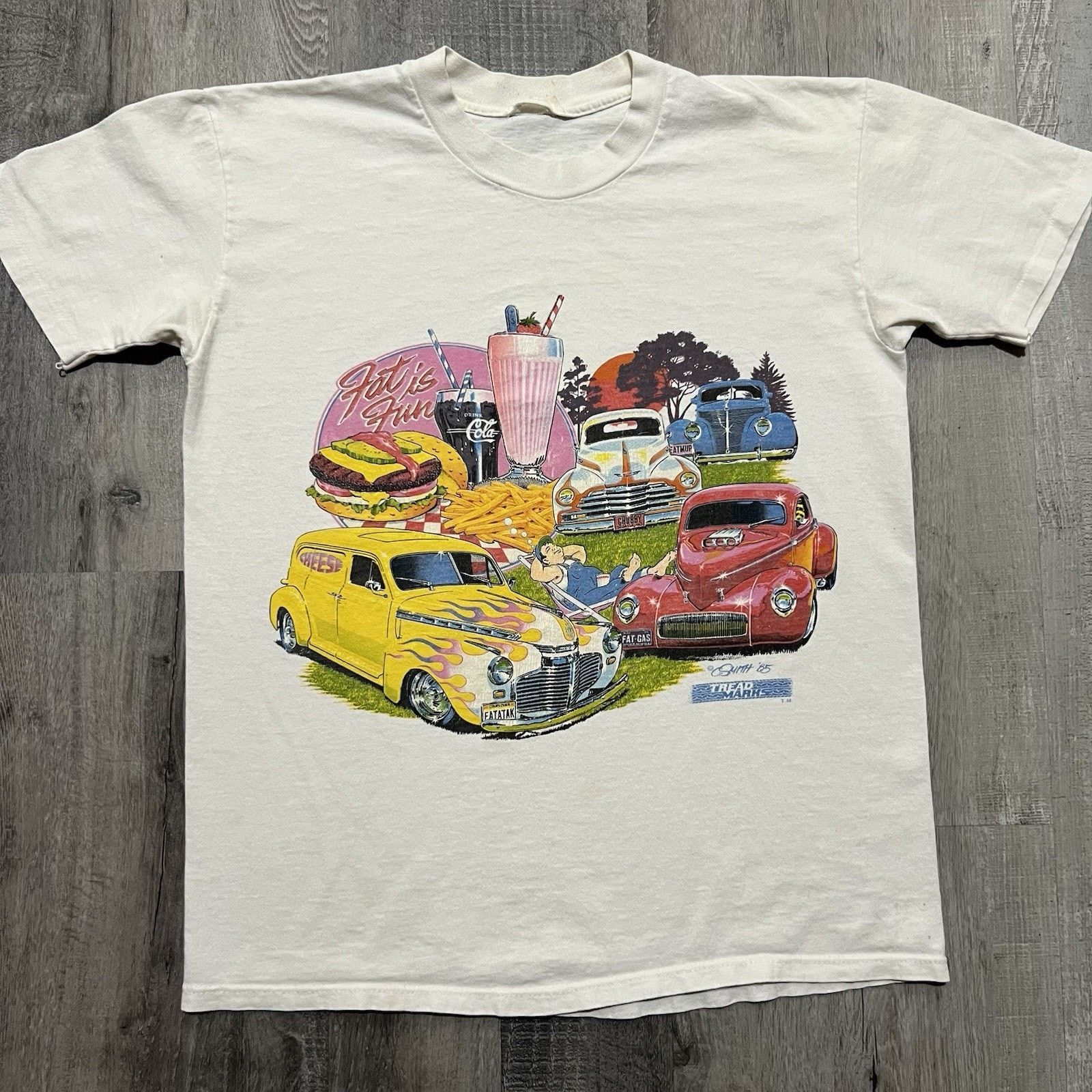 Vintage VTG Tread Marks Fat Is Fun Street Rat Rod Fat Fender T Shirt Size US M / EU 48-50 / 2 - 1 Thumbnail