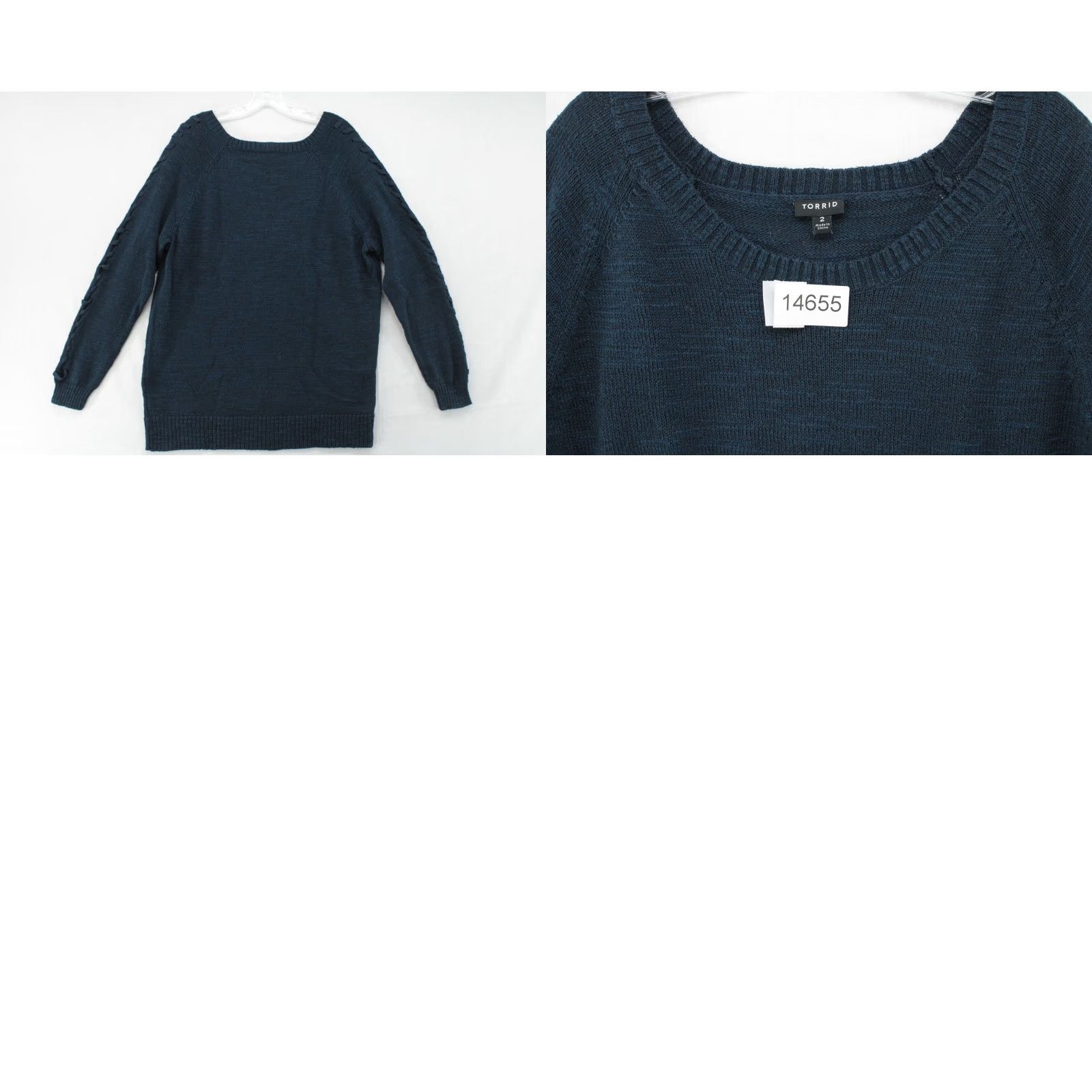 Torrid Torrid Women's Sweater Lace-Up Sleeve Blue Round-Neck Knit Pullover Size 2 Boho Modern Classic Womens Size XS / US 0-2 / IT 36-38 - 8 Thumbnail