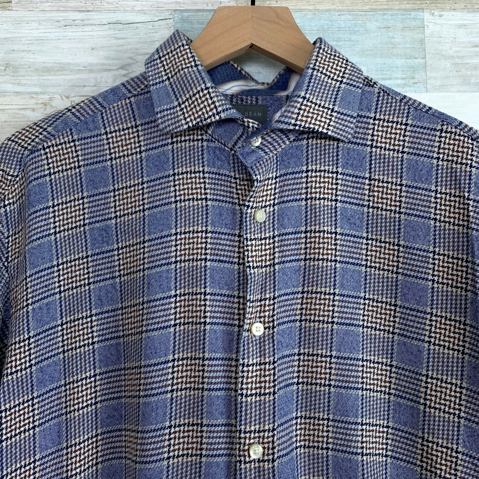 Thomas Dean Thomas Dean Basketweave Check Shirt Blue Button Up Mens L Size US L / EU 52-54 / 3 - 2 Thumbnail