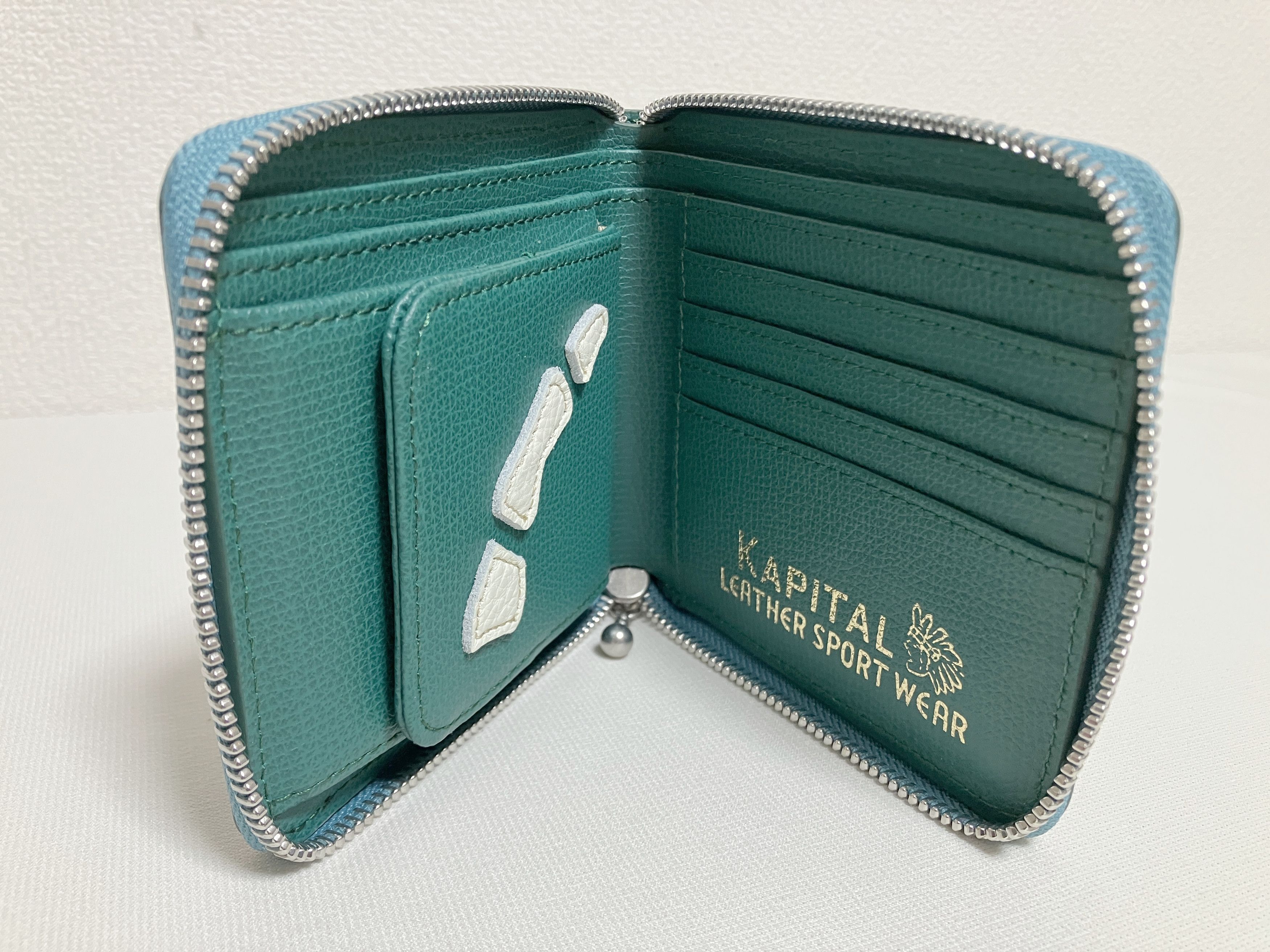Kapital Kapital THUMBS UP BONE HAND ZIP leather wallet peacock green Size ONE SIZE - 3 Thumbnail