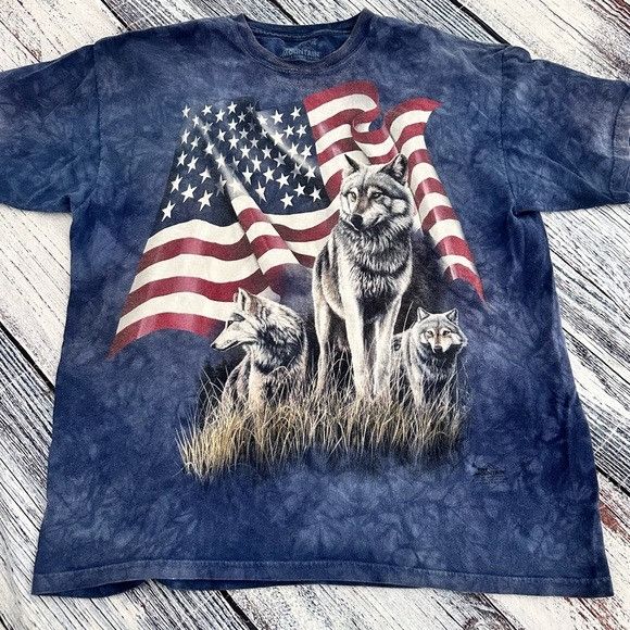 The Mountain Vintage The Mountain American Flag & Wolf Tie Dye T-Shirt Size US XL / EU 56 / 4 - 1 Thumbnail