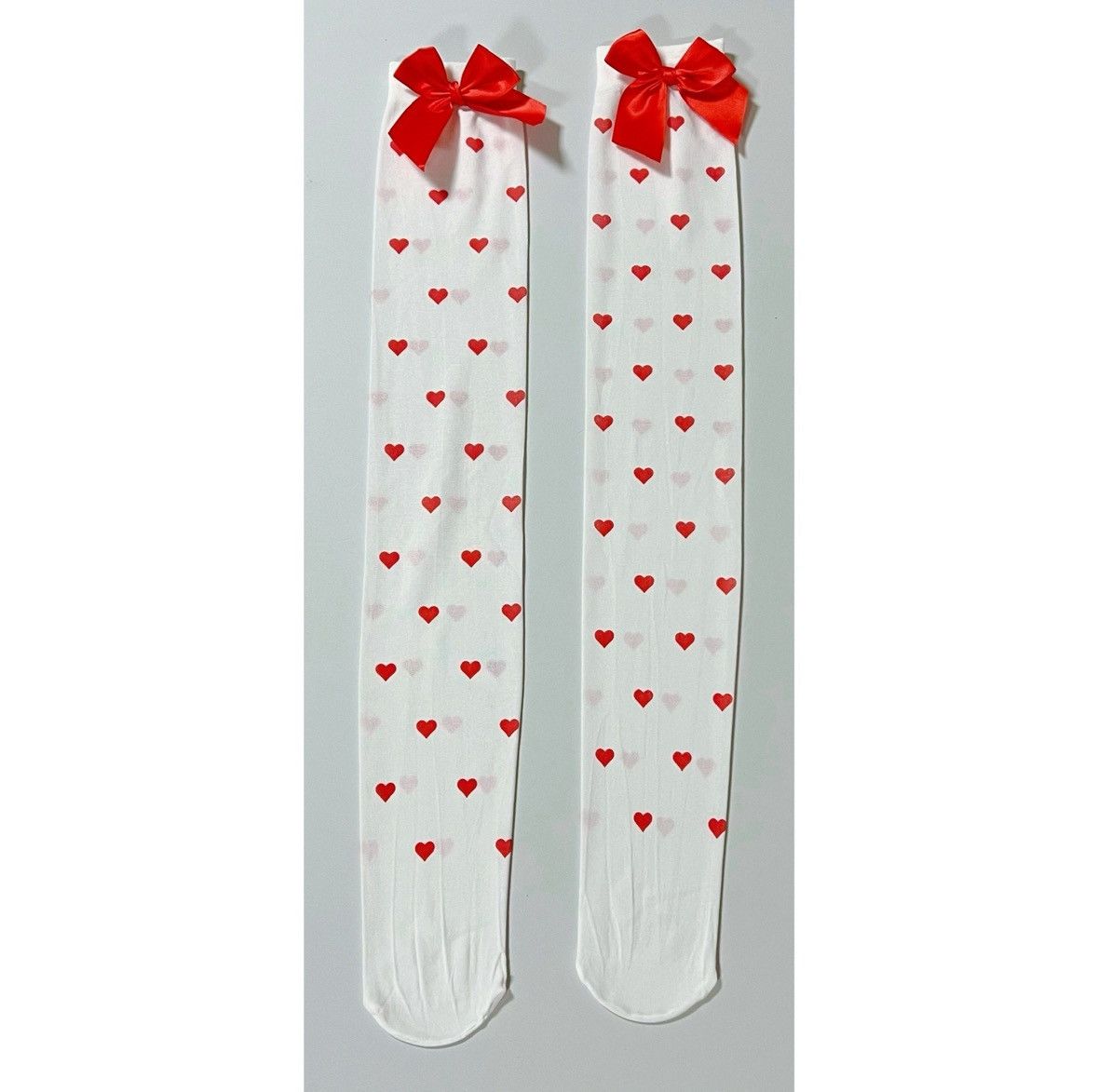Vintage White Red Heart Bow Knee High Socks Stockings Lingerie ❤️✨ Size ONE SIZE - 2 Thumbnail