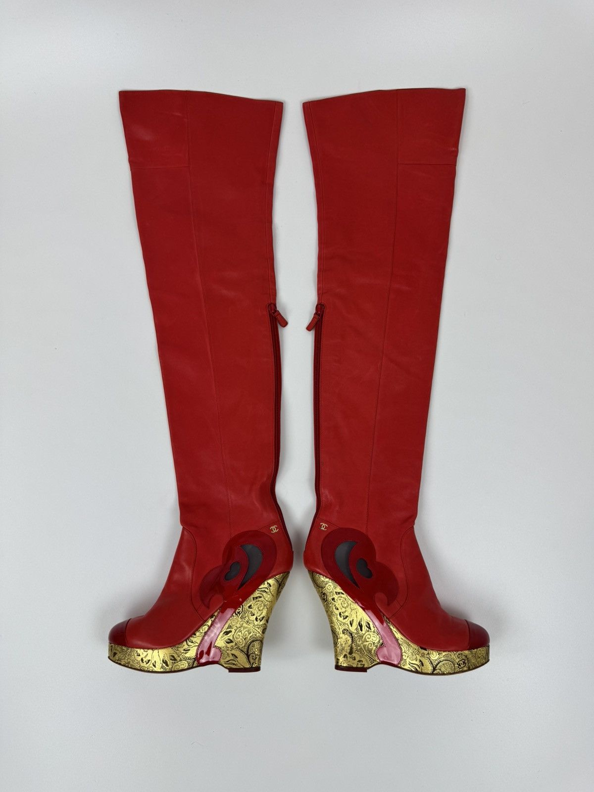 Chanel Chanel Paris Red Leather Over Knee Wadge Boots Avant Garde Size US 9 / IT 39 - 2 Thumbnail