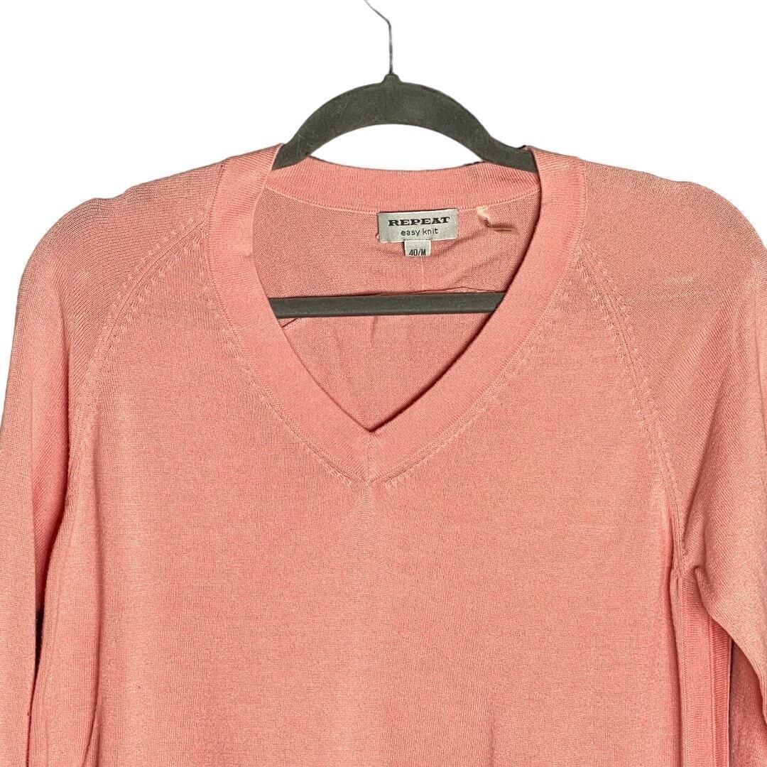 Other Repeat Womens Sweater Easy Knit Long Sleeve V Neck Side Slit Pink Size Medium Size M / US 6-8 / IT 42-44 - 3 Thumbnail