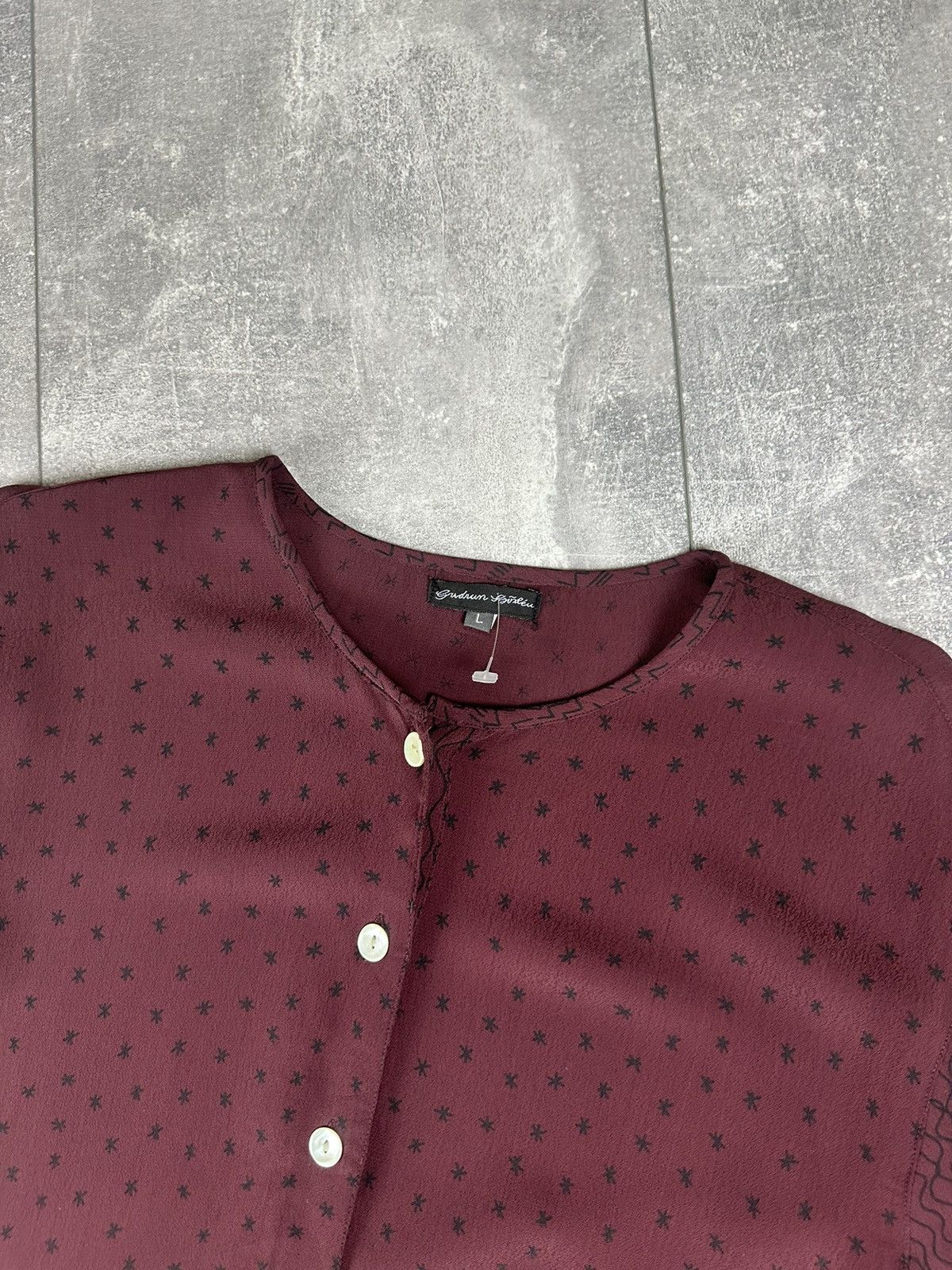 Gudrun Sjoden Gudrun Sjöden Button-Down Shirt Burgundy Printed Dress Size L / US 10 / IT 46 - 4 Thumbnail