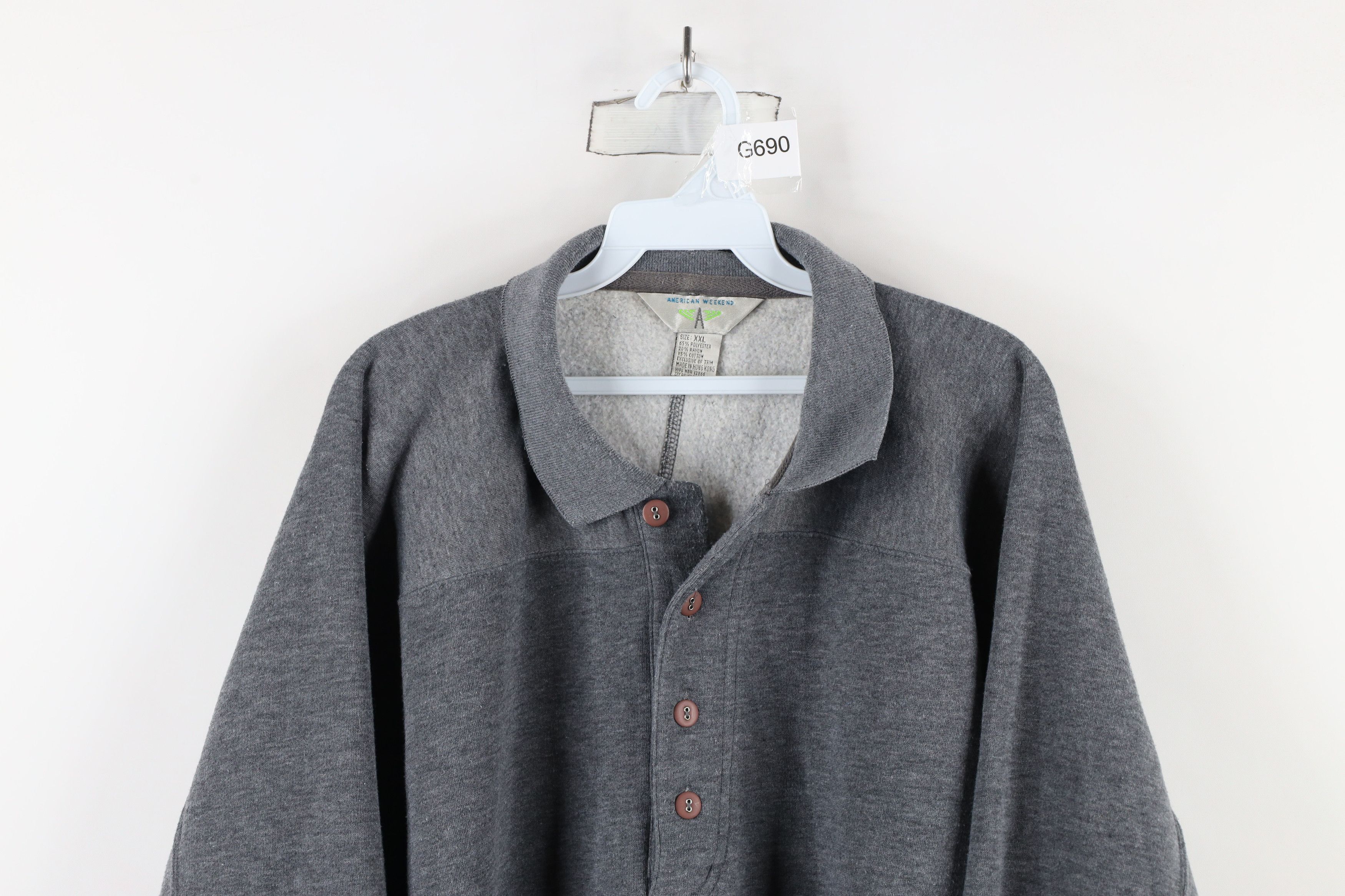Vintage Vintage 90s Streetwear Collared Pullover Sweatshirt Gray Size US XXL / EU 58 / 5 - 2 Thumbnail