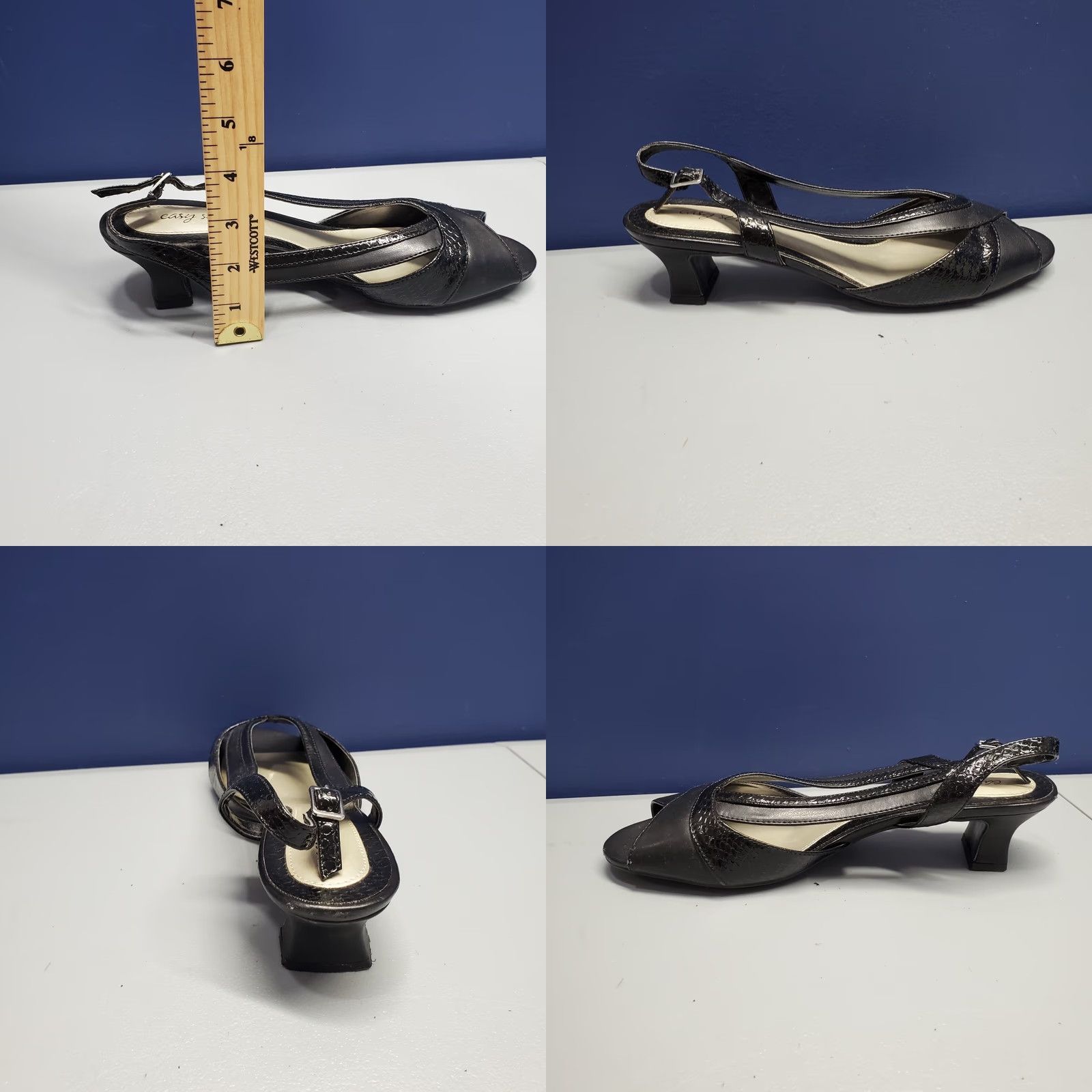Vintage Easy Street Black Victorian Heels Womens Size 10M Slingback Open Toe Manmade Size US 10 / IT 40 - 8 Thumbnail
