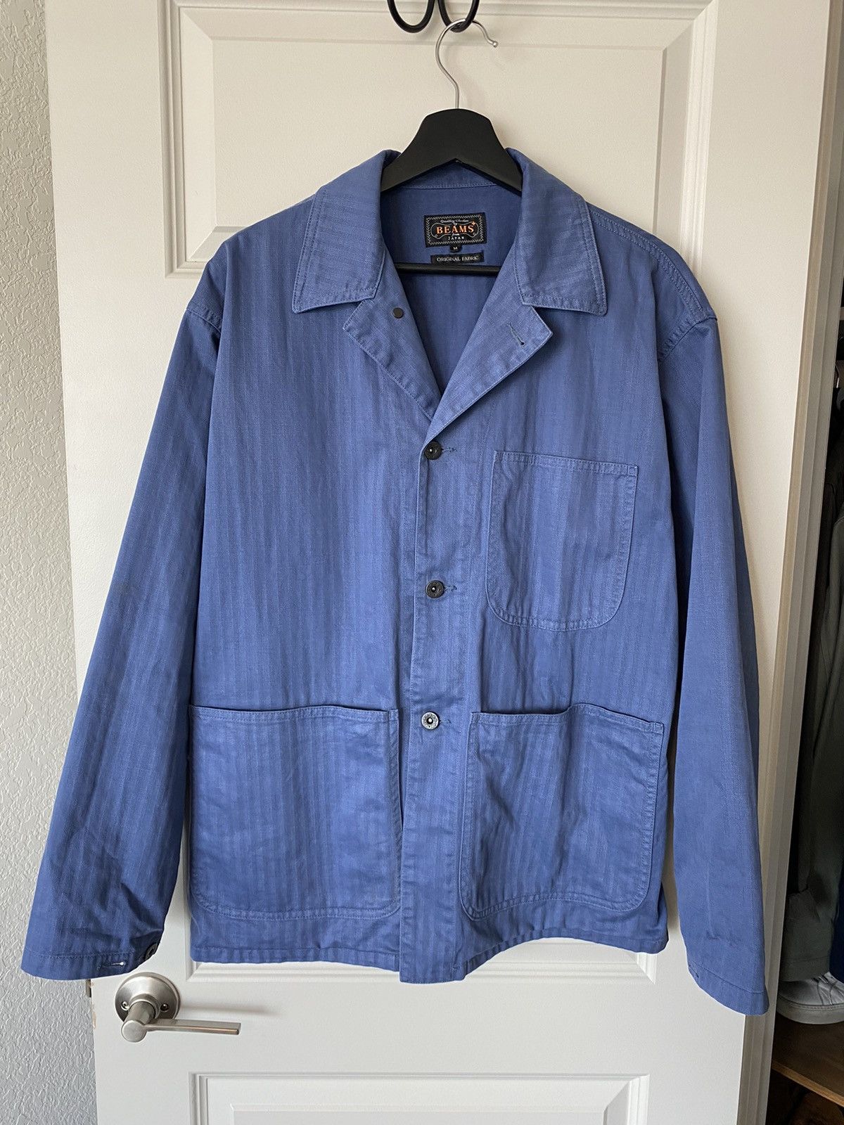 image of Beams Plus Mil Herringbone Chore Jacket in Blue, Men's (Size Medium)
