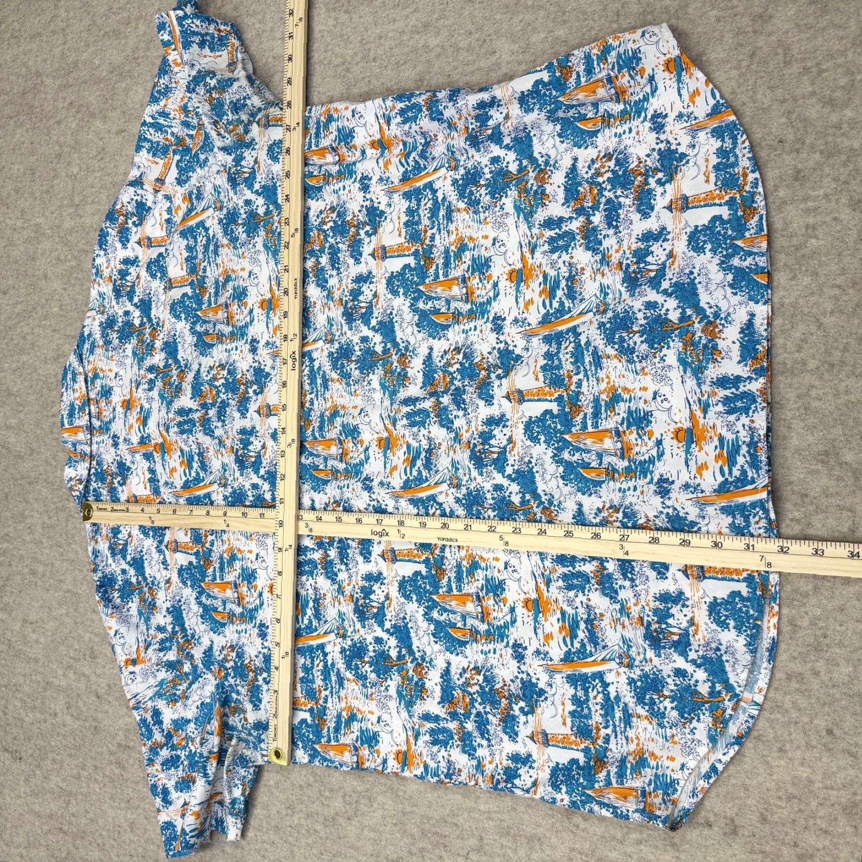 Nautica Columbia Shirt Mens 2XL Blue Nautical Sailboat Lighthouse Short Sleeve Button Up Size US XXL / EU 58 / 5 - 7 Thumbnail
