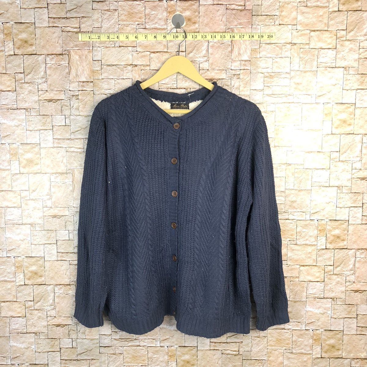 Japanese Brand More Planta Dark Blue Patterned Cardigans #A751 Size L / US 10 / IT 46 - 1 Thumbnail