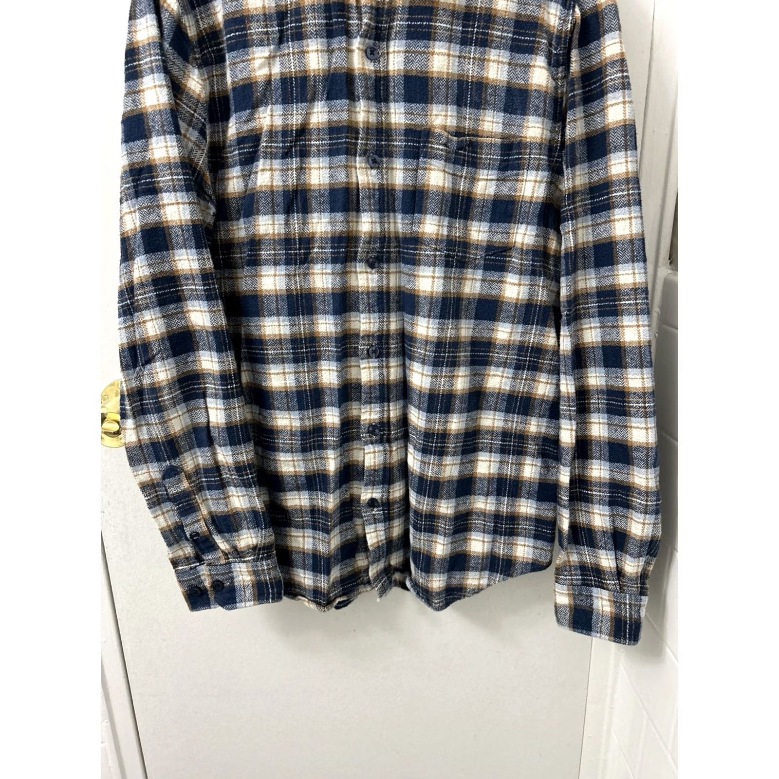 Ben Sherman Ben Sherman Shirt Mens Medium Blue Plaid Herringbone Flannel Button-Down L/S Size US M / EU 48-50 / 2 - 3 Thumbnail