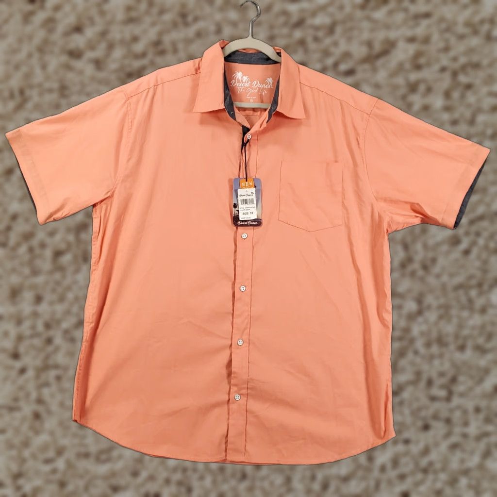 Pinko PINK Mens Button Up Shirt Size 1X Orange Pink Short Sleeve Shirt Stretch Comfort Size US XL / EU 56 / 4 - 1 Thumbnail